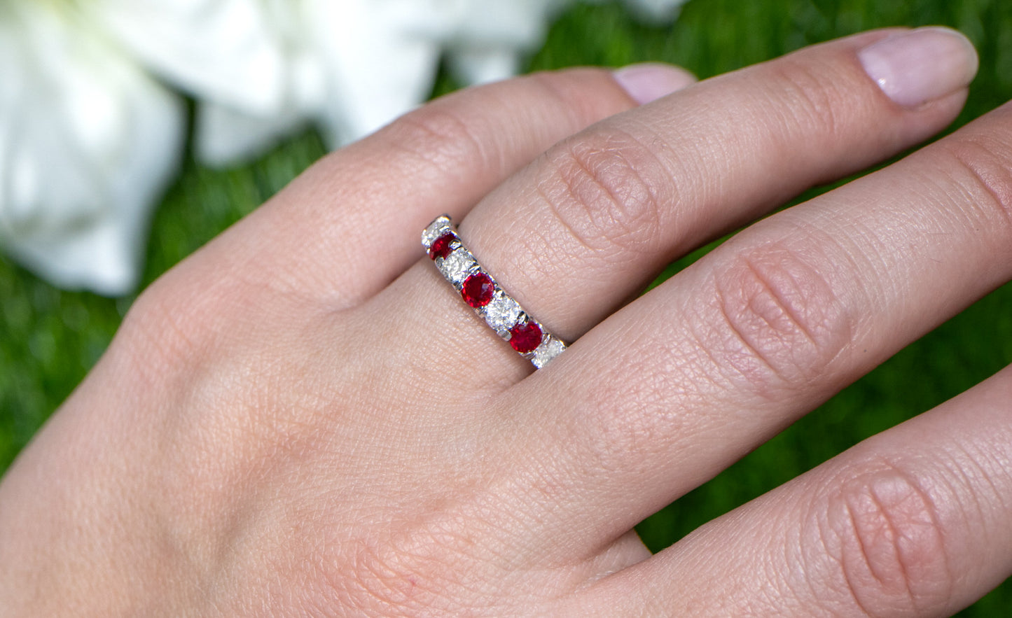 Ruby and Diamond Band Ring 1.69 Carats 18K Gold