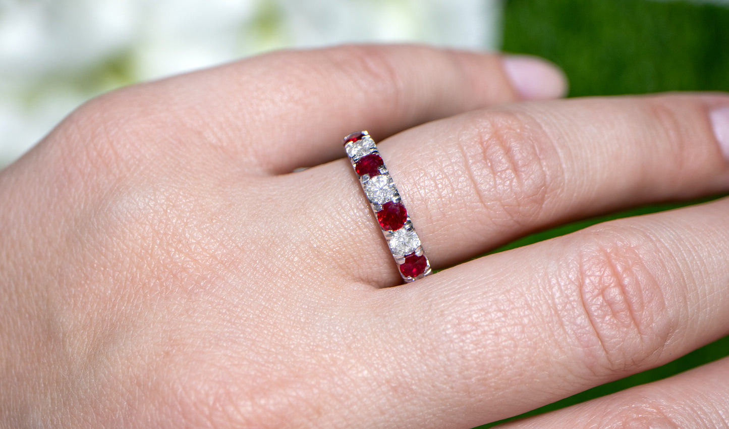 Ruby and Diamond Band Ring 1.69 Carats 18K Gold