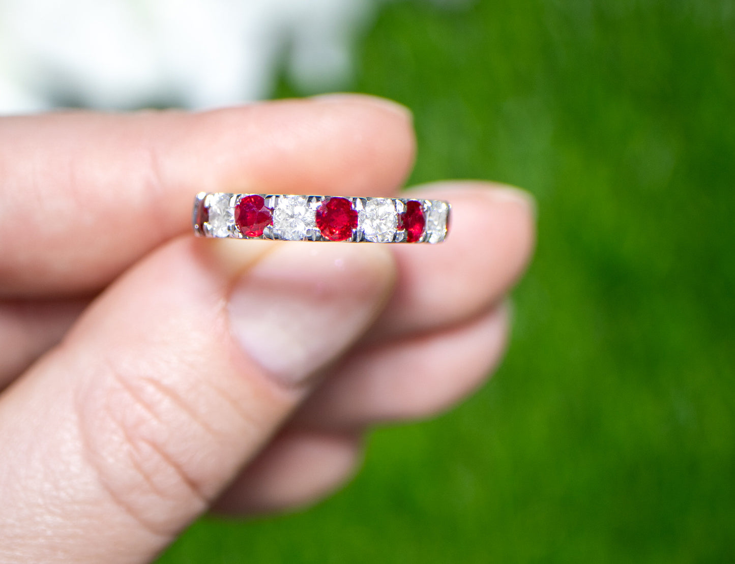 Ruby and Diamond Band Ring 1.69 Carats 18K Gold