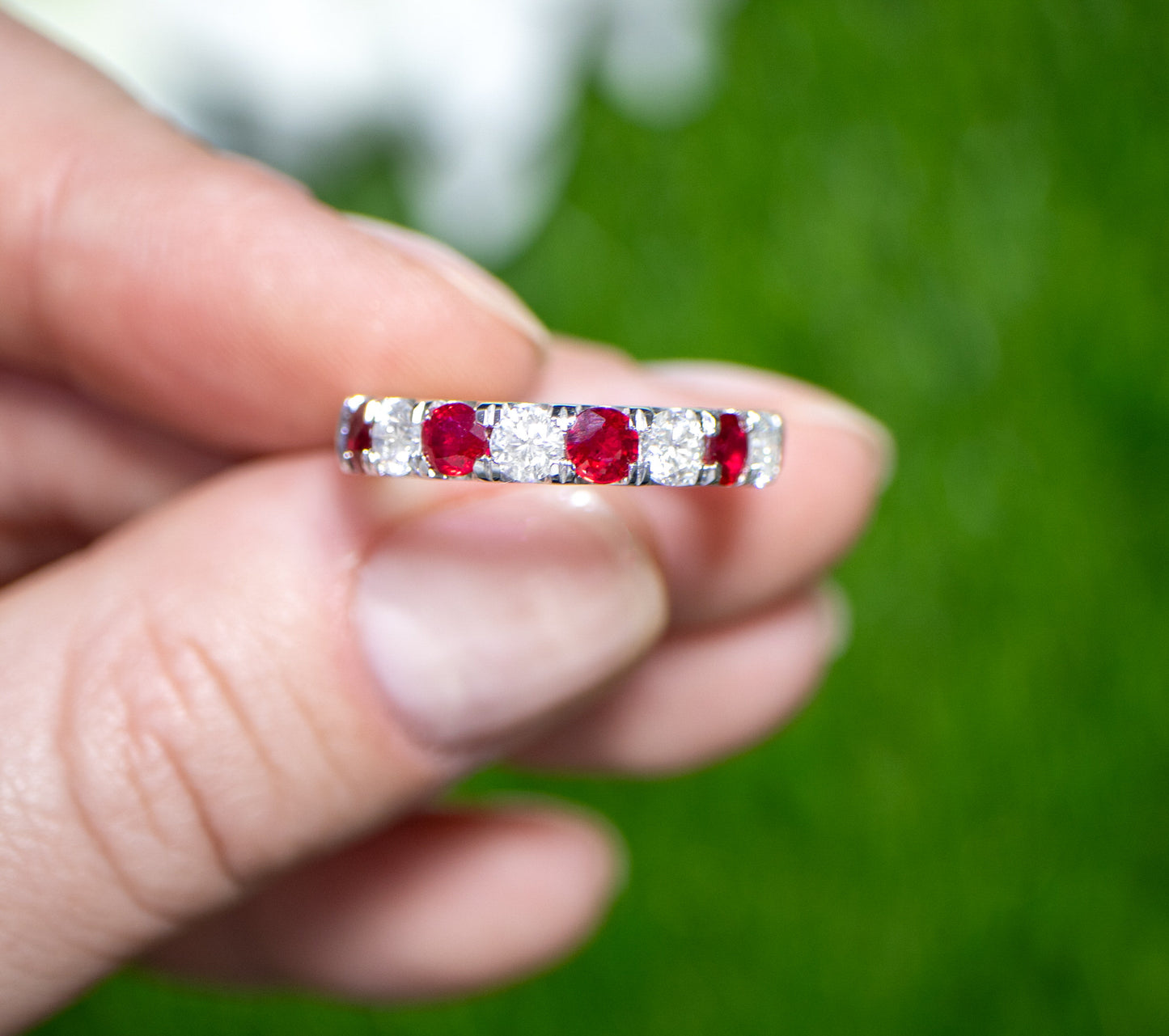 Ruby and Diamond Band Ring 1.69 Carats 18K Gold