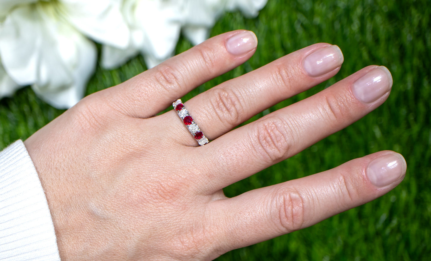 Ruby and Diamond Band Ring 1.69 Carats 18K Gold
