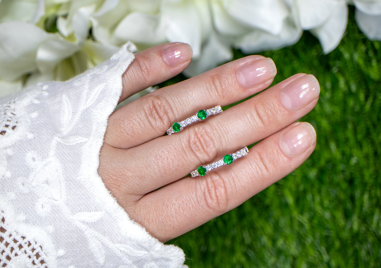 Emerald and Diamond Hoop Earrings Round Cut 2.76 Carats 18K Gold