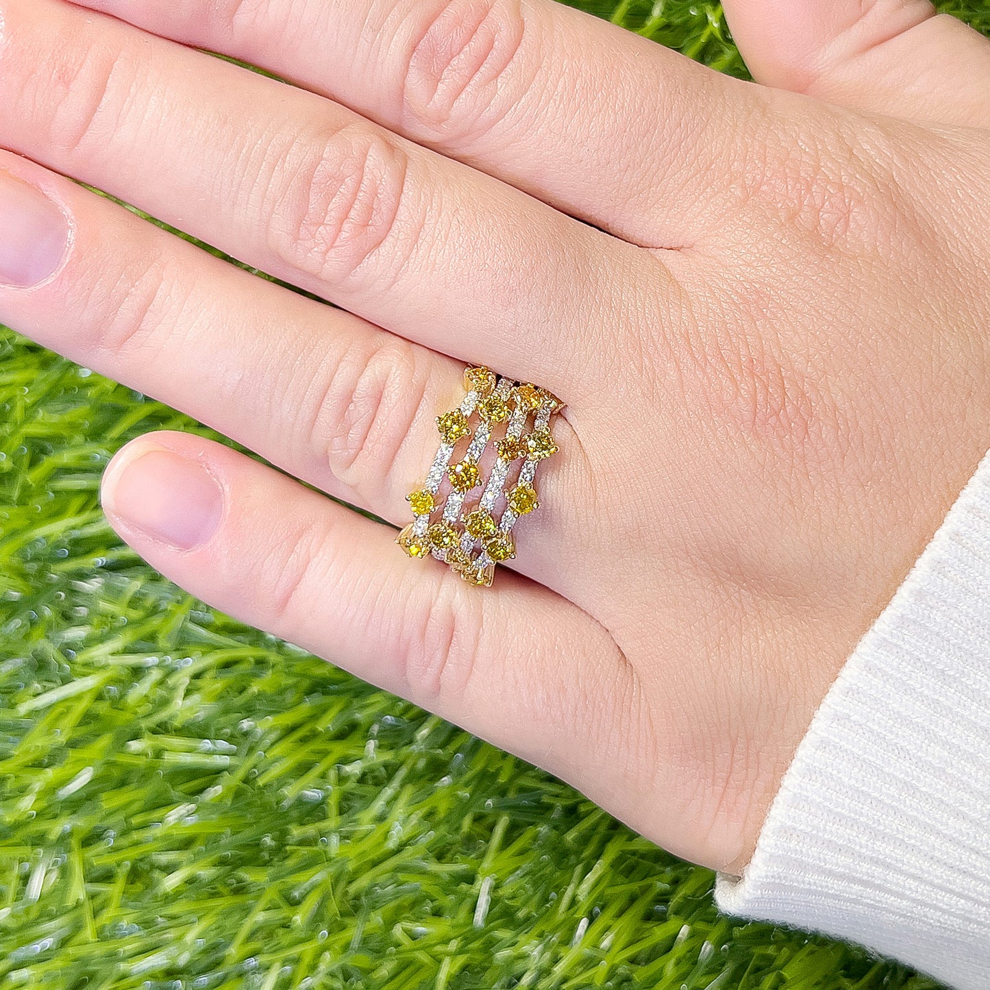 Fancy Yellow Multi Band Ring 1.55 Carat 18K Gold