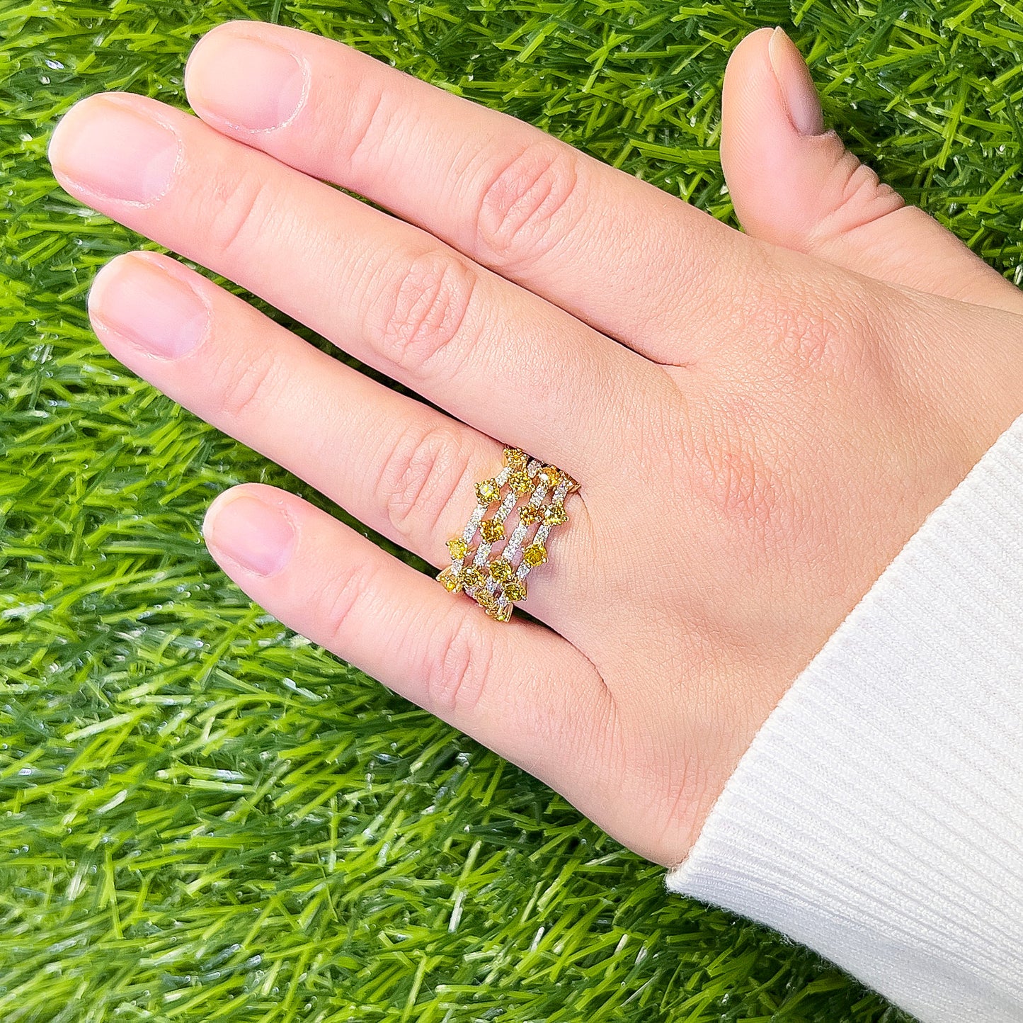 Fancy Yellow Multi Band Ring 1.55 Carat 18K Gold