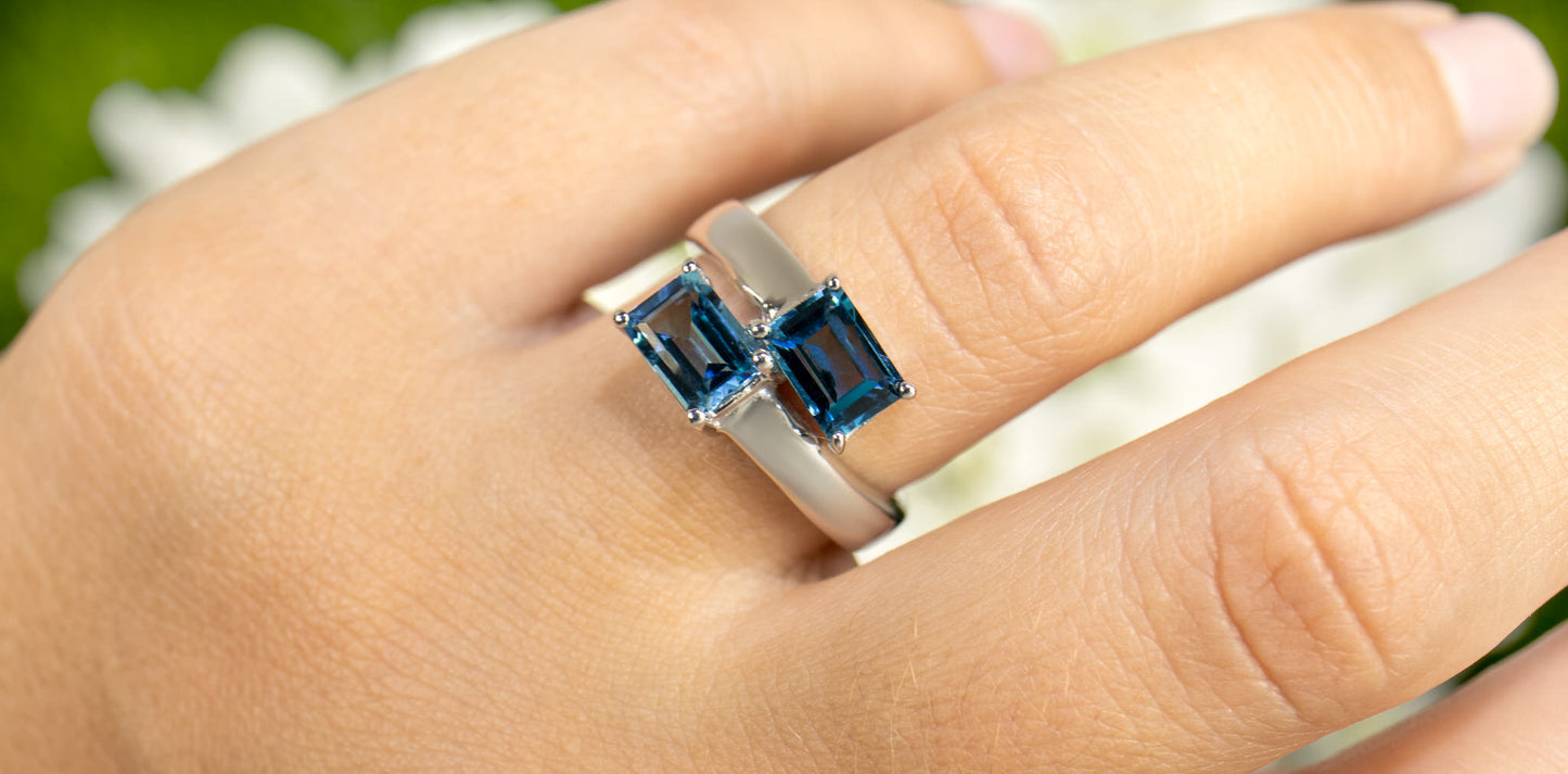 London Blue Topaz Bypass Ring 2.44 Carats