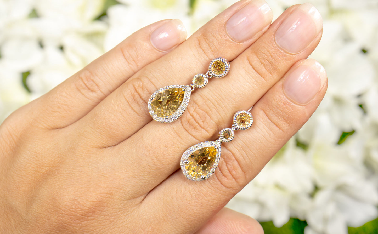 Citrine Dangle Earrings With White Topazes 7.06 Carats Total