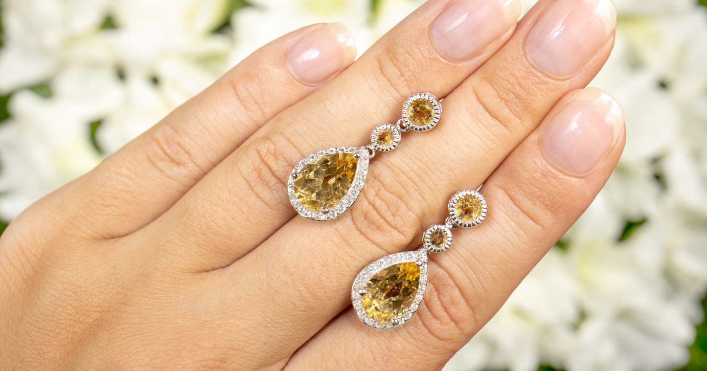 Citrine Dangle Earrings With White Topazes 7.06 Carats Total