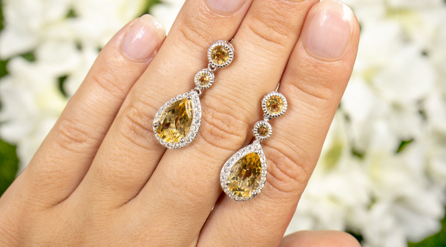 Citrine Dangle Earrings With White Topazes 7.06 Carats Total