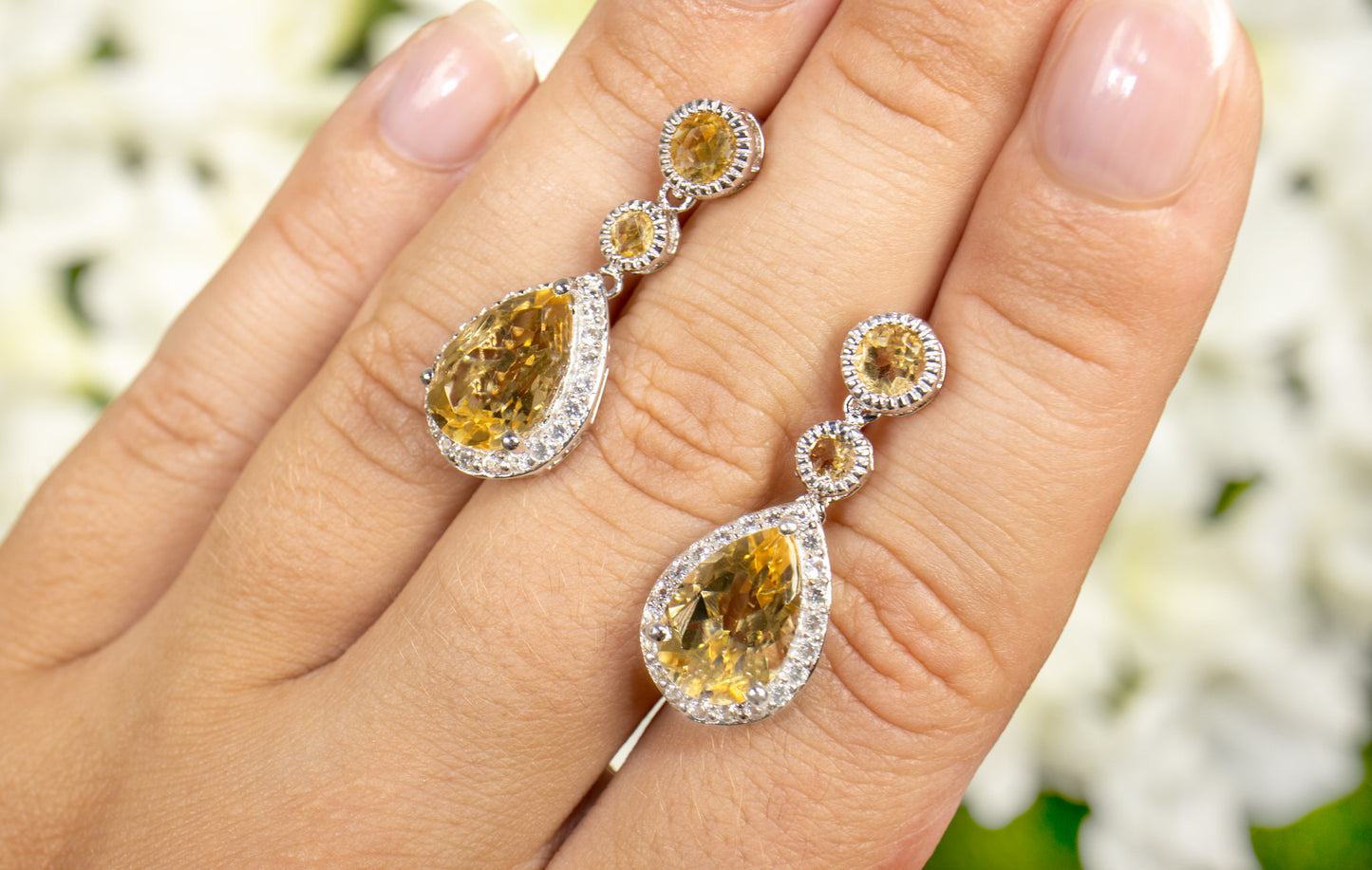 Citrine Dangle Earrings With White Topazes 7.06 Carats Total