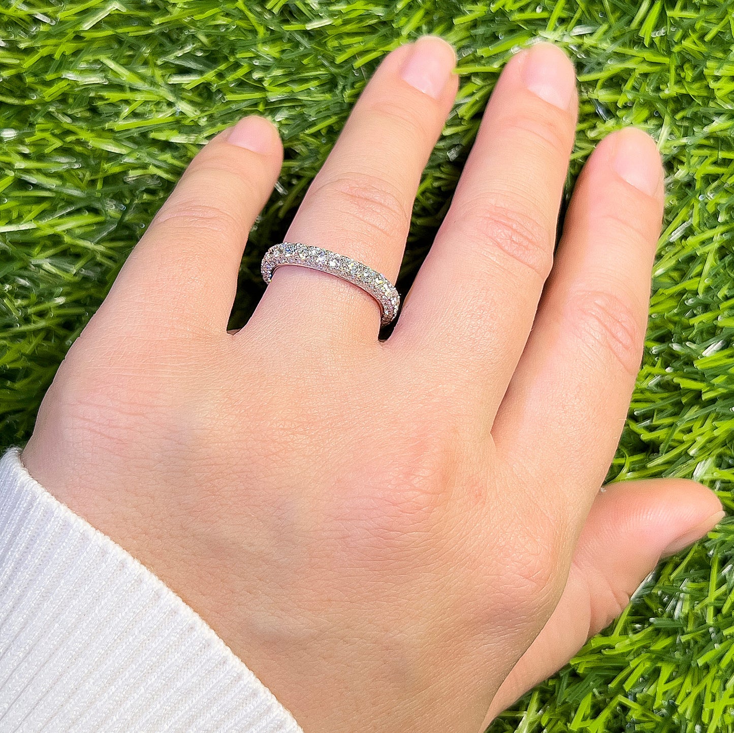 Diamond Wedding Band Ring 1.41 Carats 47 Diamonds 18K White Gold