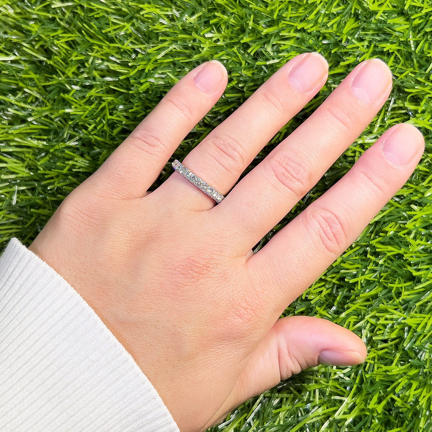 Diamond Wedding Band Ring 1.41 Carats 47 Diamonds 18K White Gold