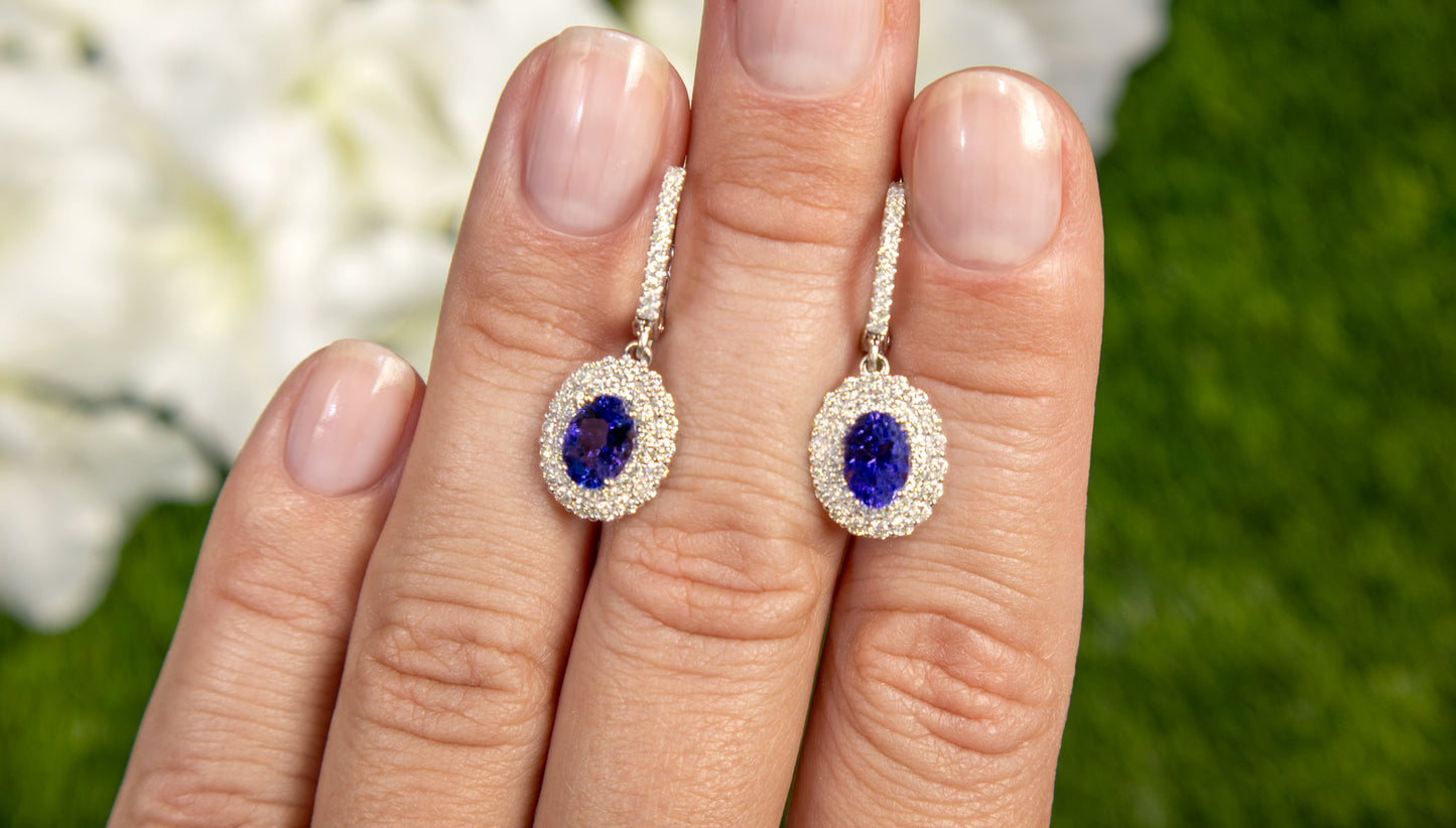 Tanzanite Dangle Earrings Diamond Setting 2.5 Carats Total