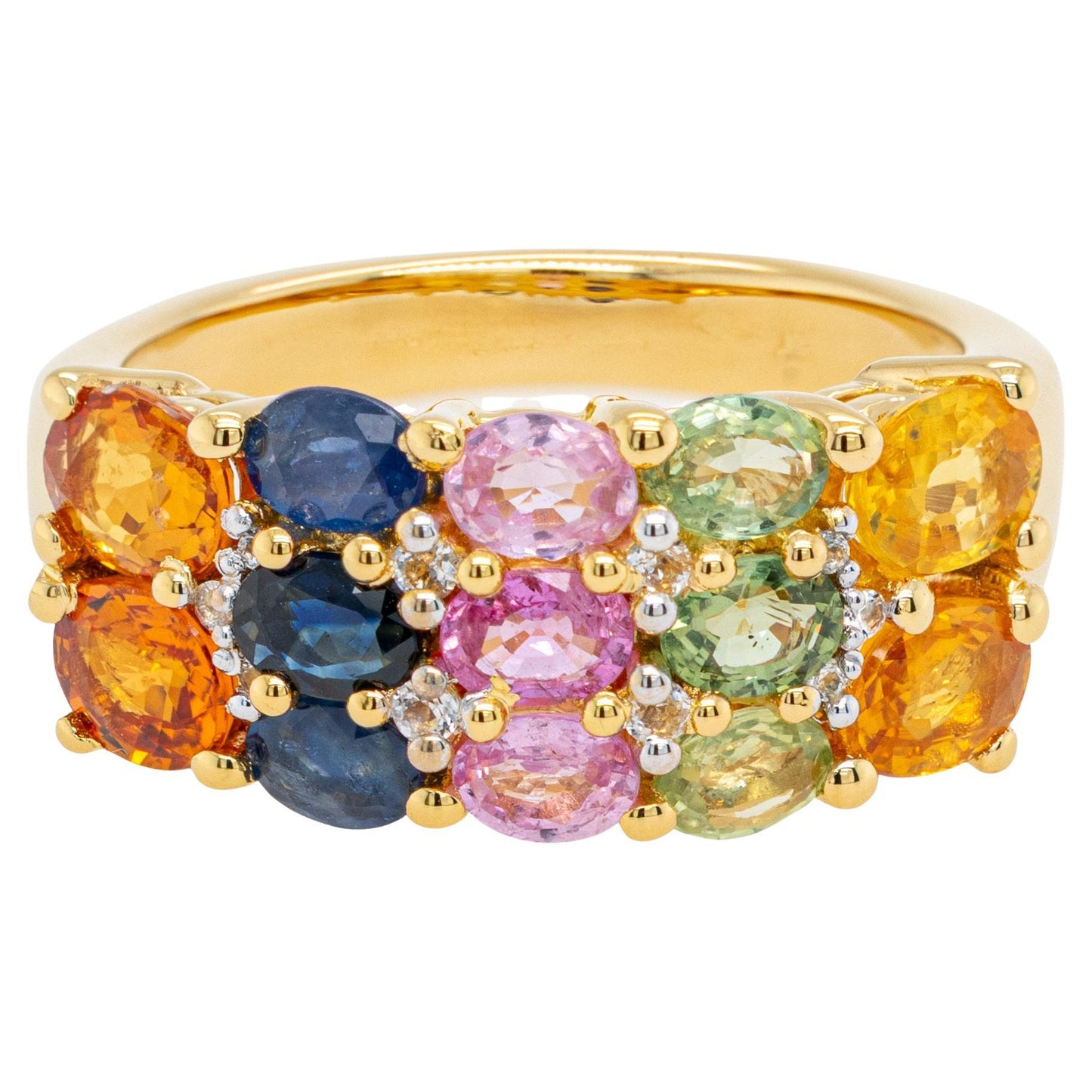 Multicolor Sapphire Cluster Ring Topaz 3.27 Carats 14K Yellow Gold Plated Silver