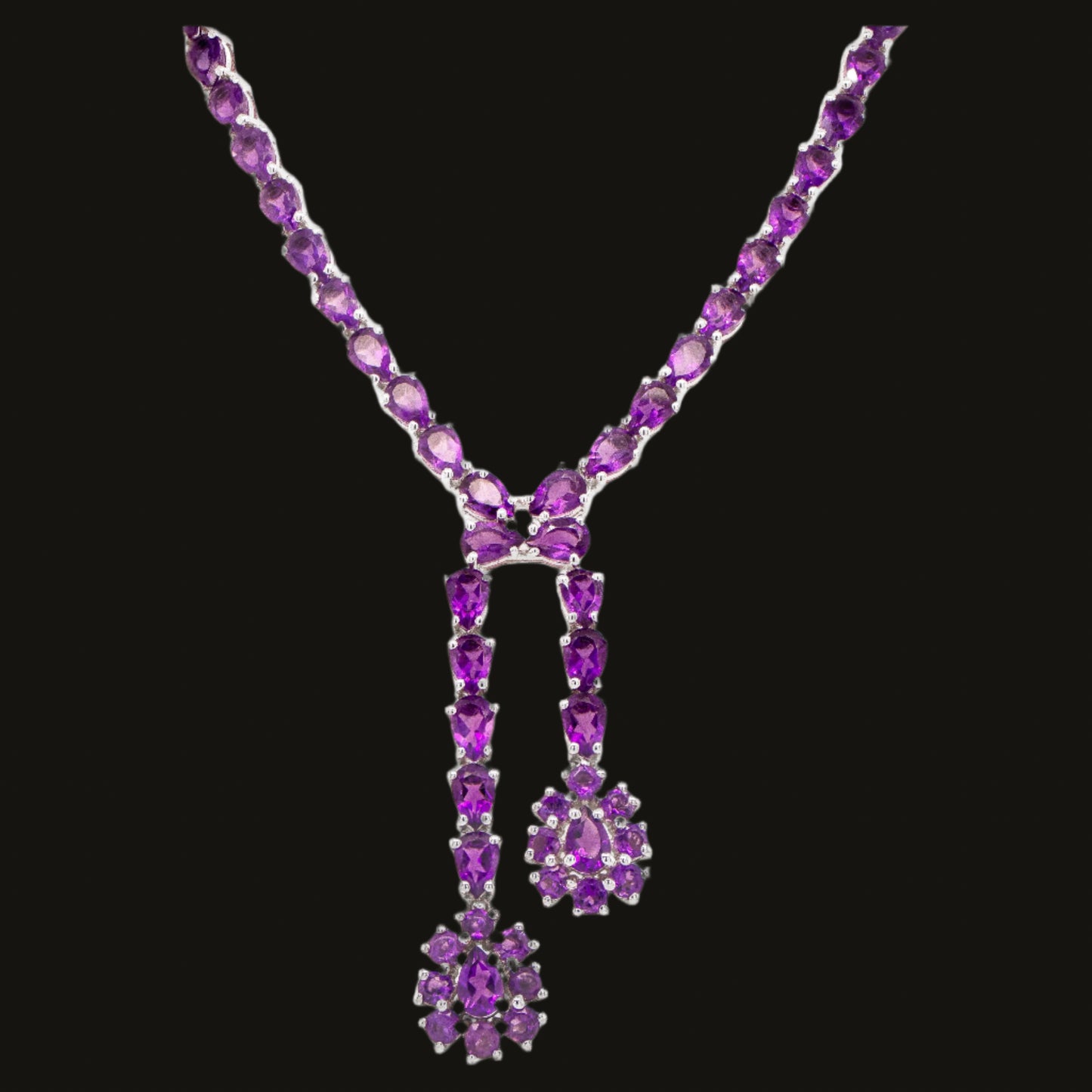Natural Amethyst Double Drop Necklace 32 Carats Sterling Silver