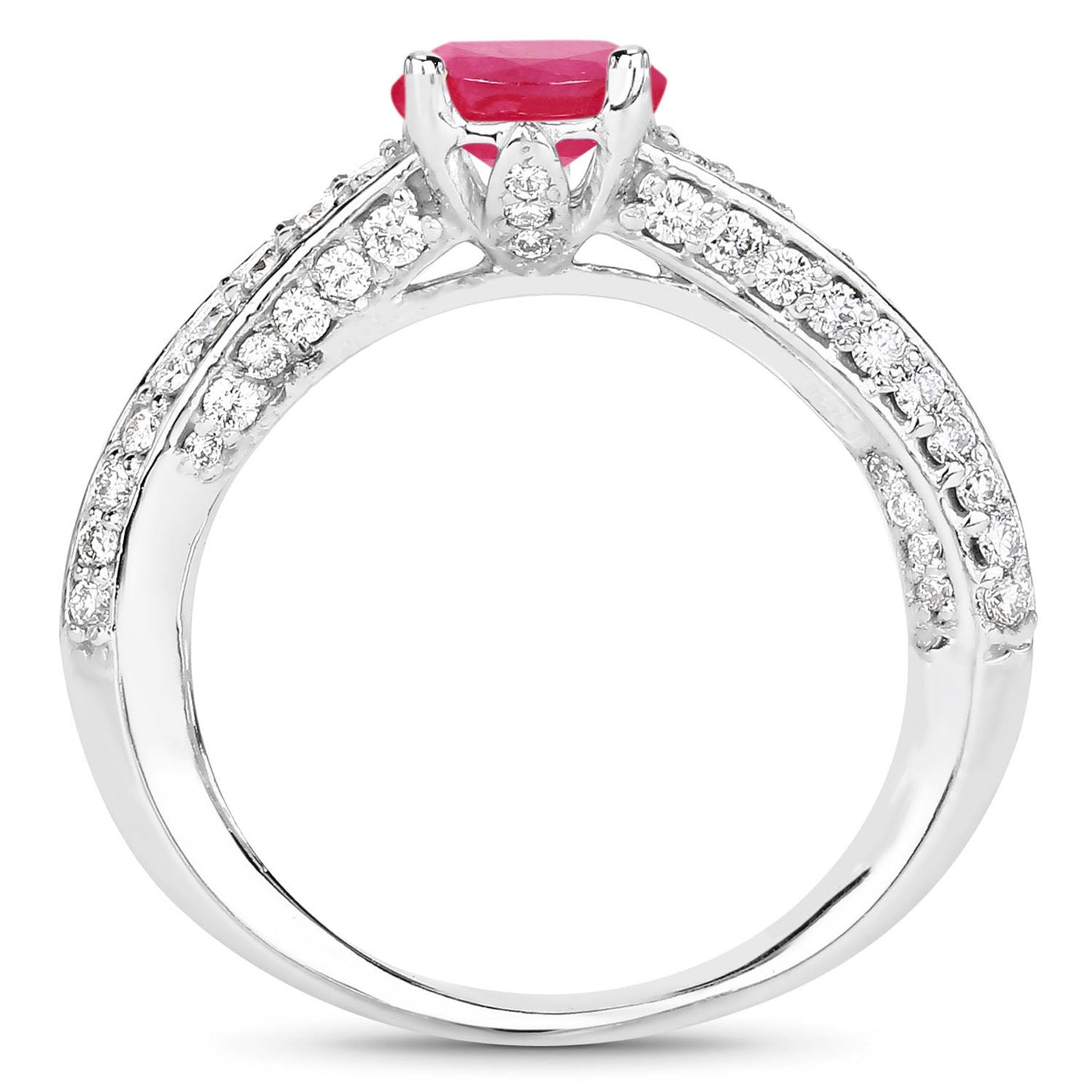 Ruby Ring With Diamonds 1.49 Carats 14K White Gold