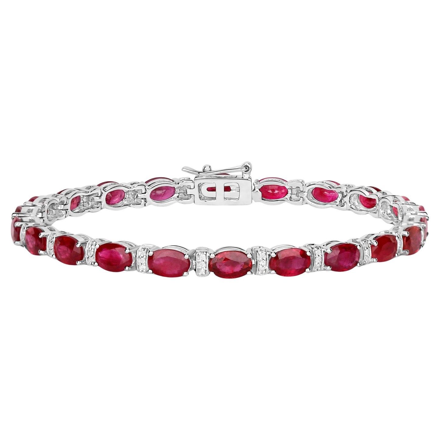 Ruby Tennis Bracelet Diamond Links 11.6 Carats 14K White Gold