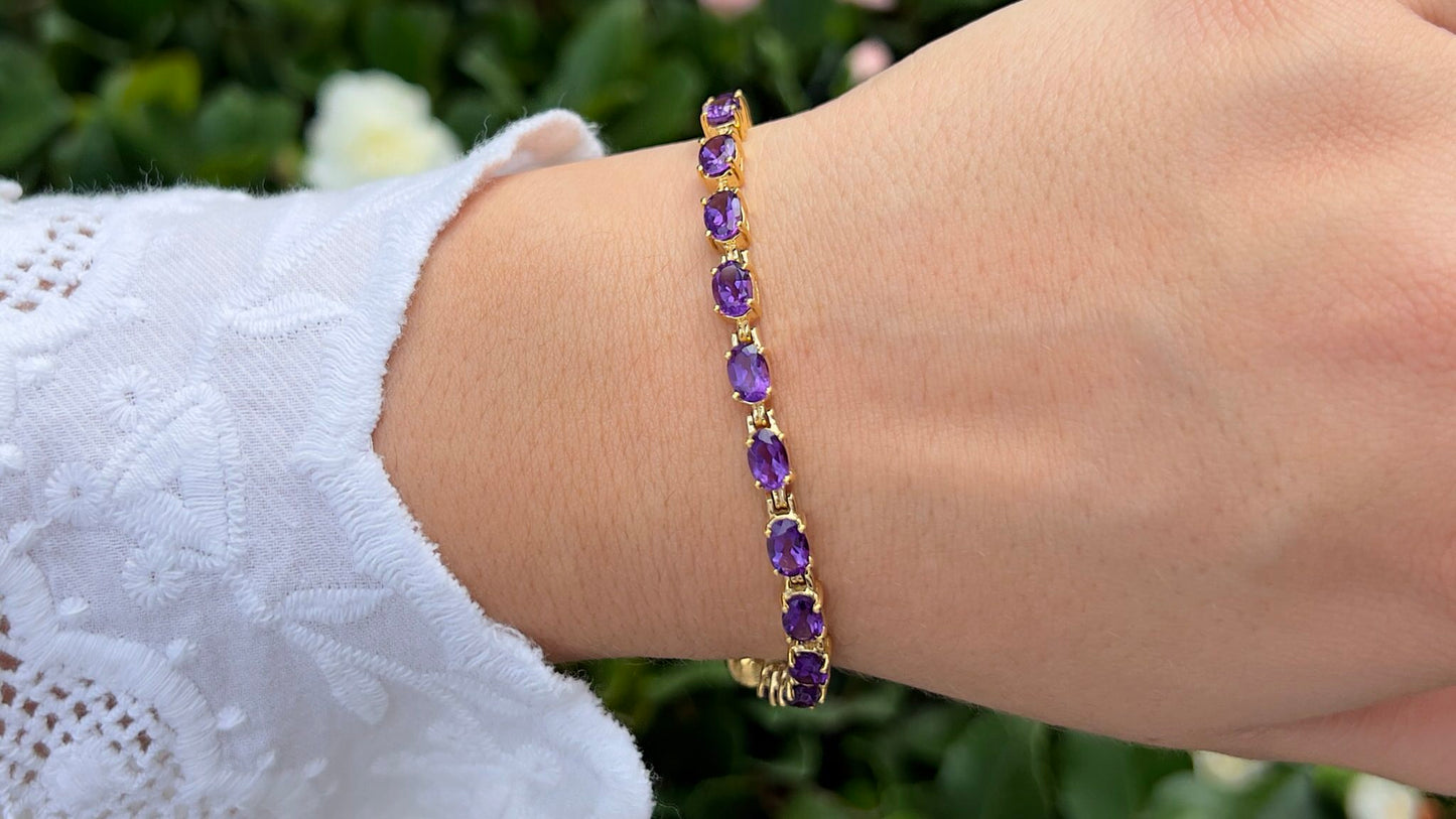 Natural Amethyst Tennis Bracelet 8.40 Carats 18K Yellow Gold Plated Silver