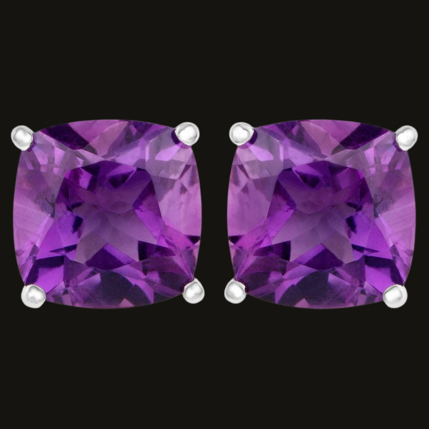 Amethyst Stud Earrings 5.20 Carats Rhodium Plated Sterling Silver