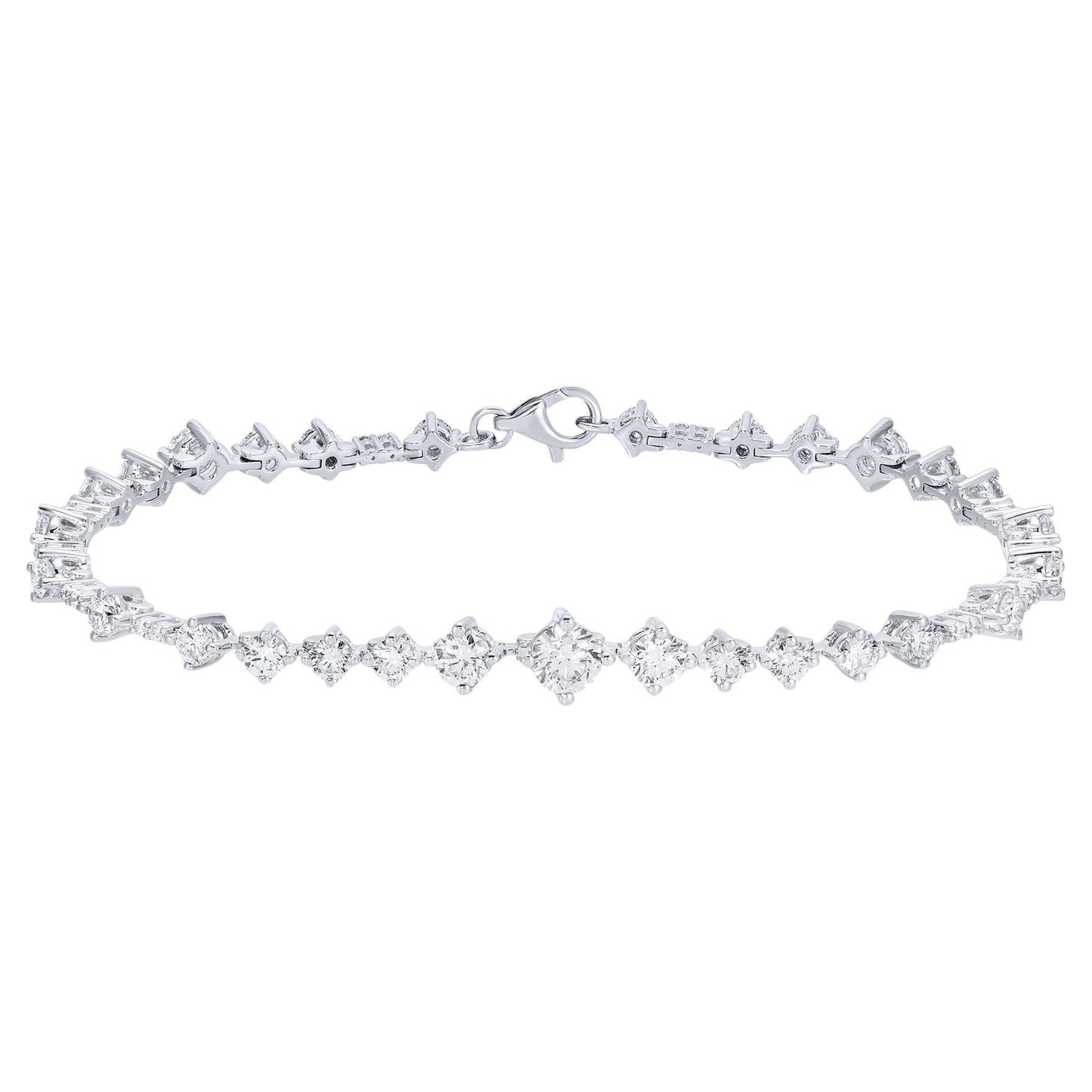 Graduated Diamond Tennis Bracelet Round Cut 3.6 Carats Total 18K White Gold