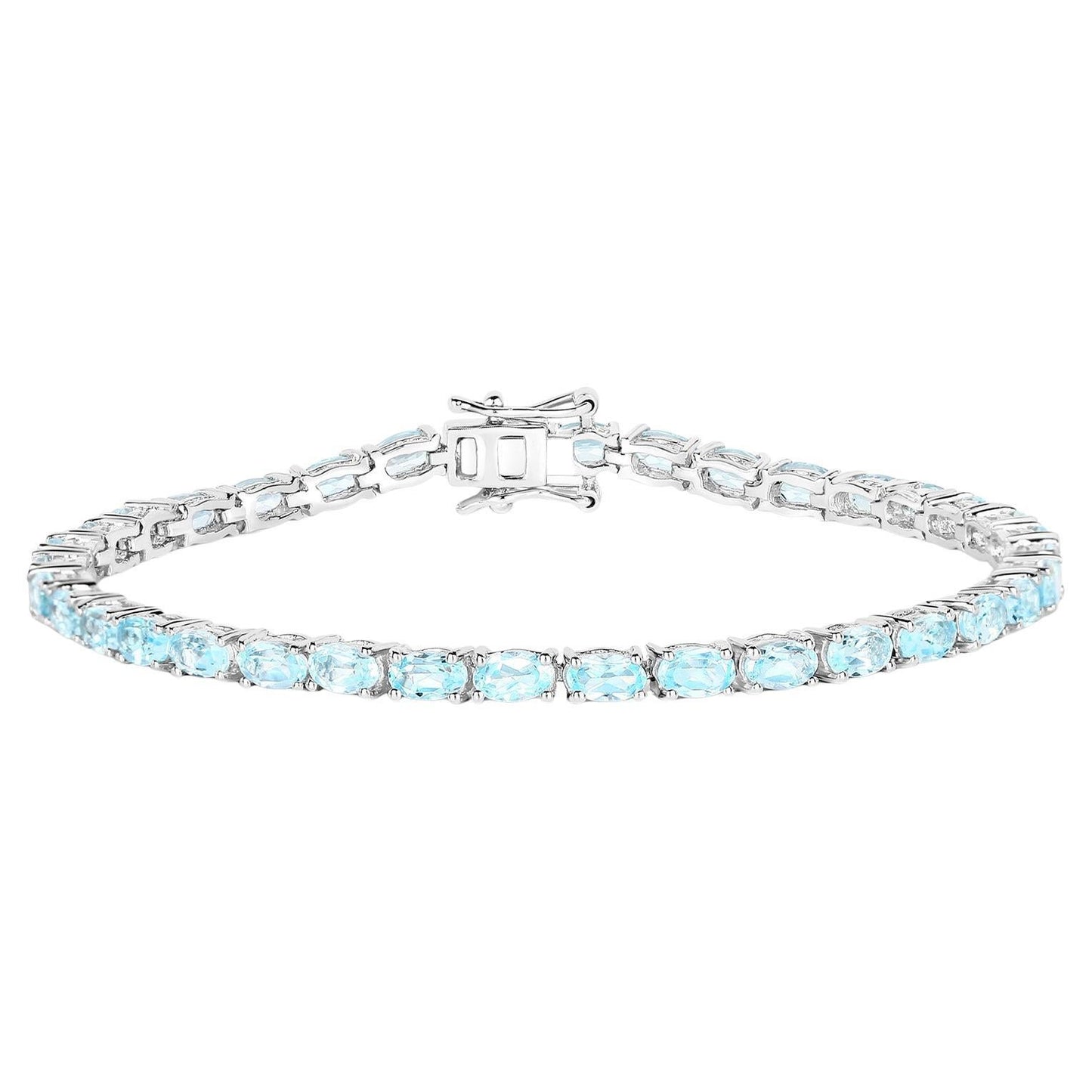 Blue Topaz Tennis Bracelet 8.98 Carats 18K White Gold Plated Silver