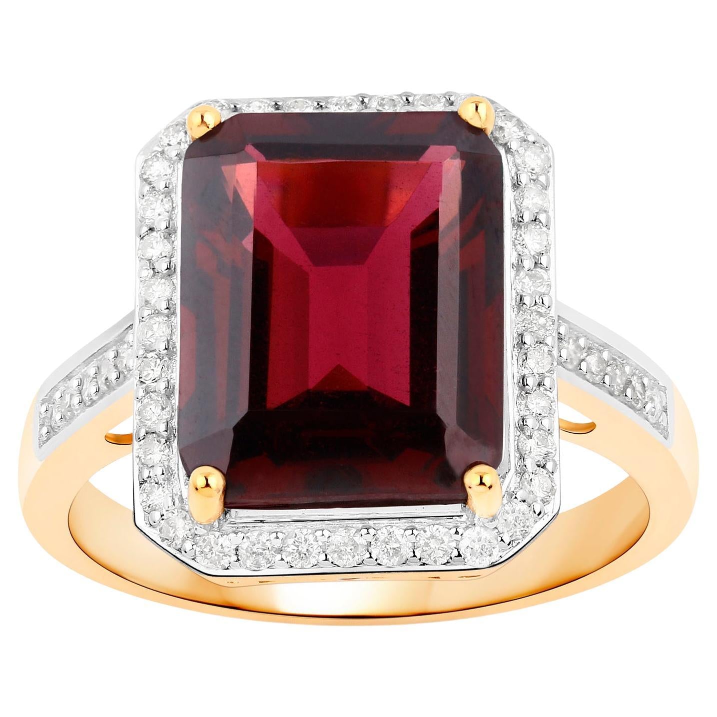 Rhodolite Garnet Cocktail Ring Diamond Setting 7.8 Carats Total 14K Gold