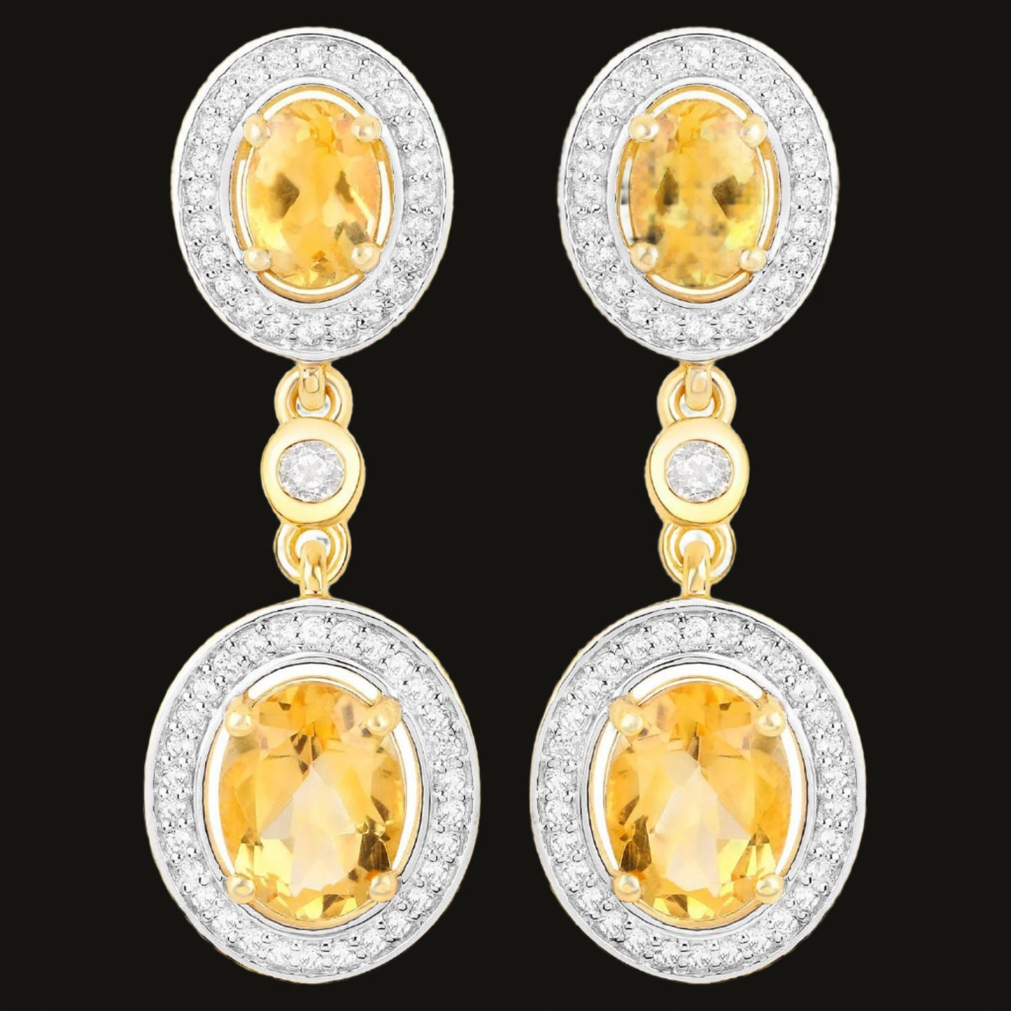 Citrine Earrings With Topazes 5.7 Carats 18K Yellow Gold Plated Sterling Silver