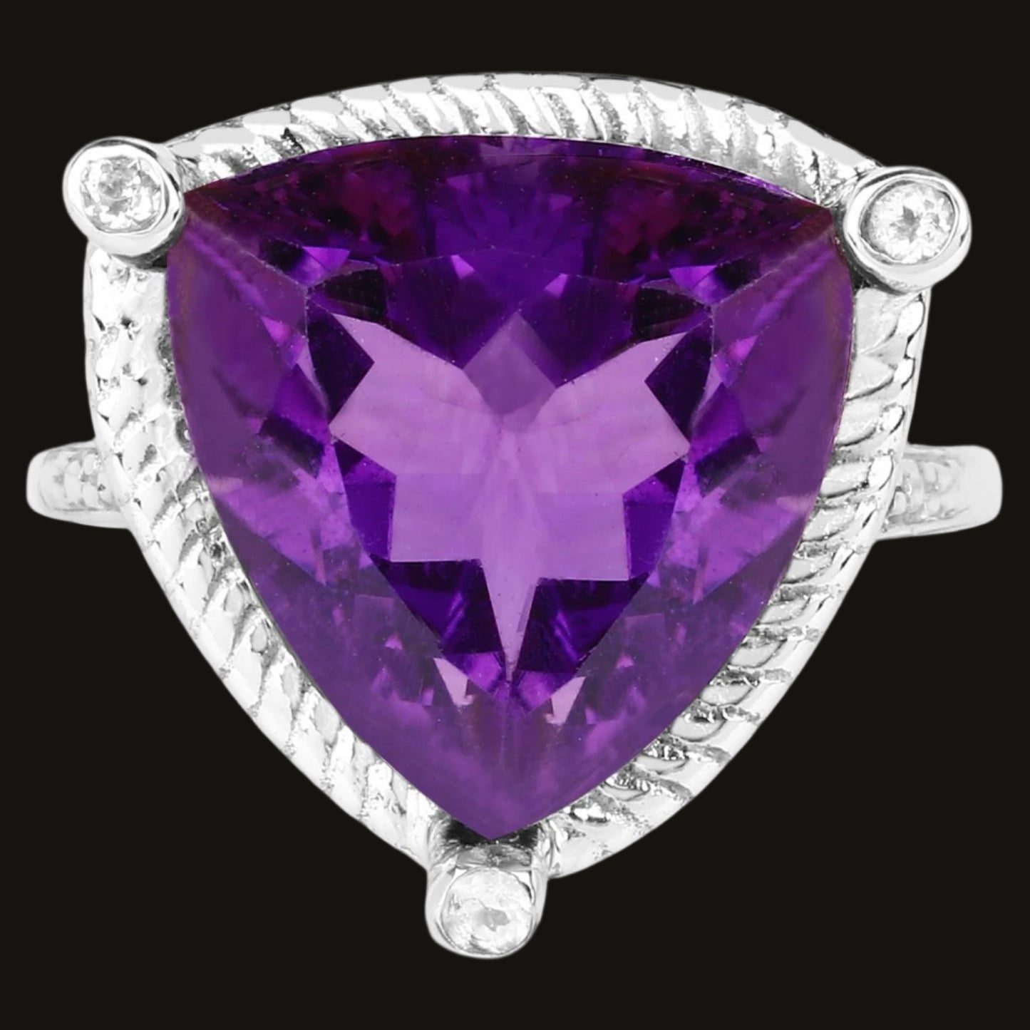 Trillion Cut 8.15 Carat Amethyst Ring With White Topaz