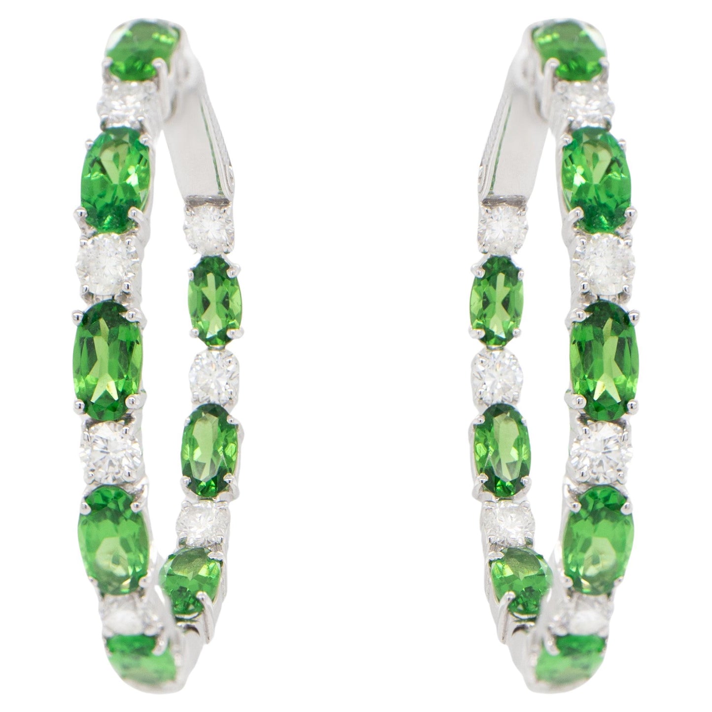 Tsavorite and Diamond Hoop Earrings 5.43 Carats 18K Gold