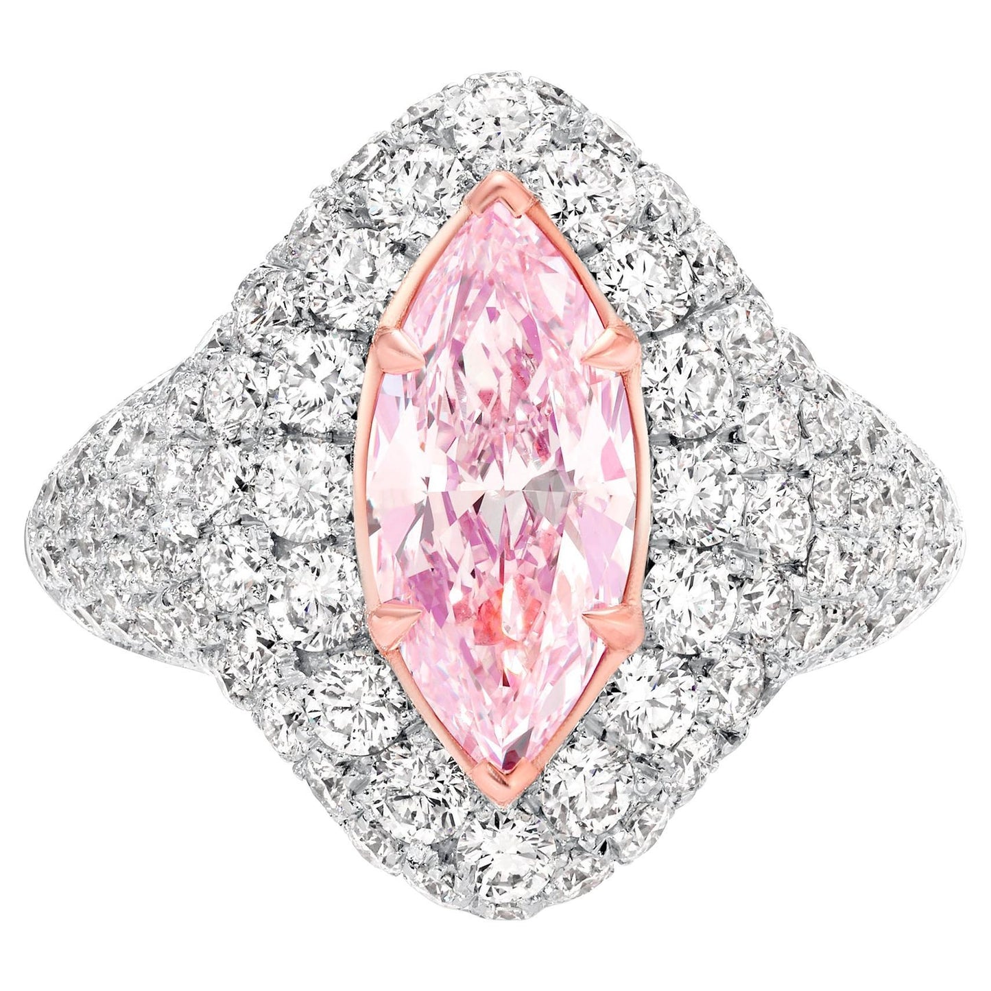 GIA Certified Pink Diamond Cocktail Ring Diamond Halo 3.8 Carats Total 18K Gold