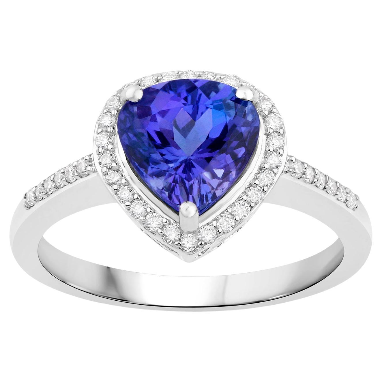 Tanzanite Ring With Diamonds 2.33 Carats 14K White Gold