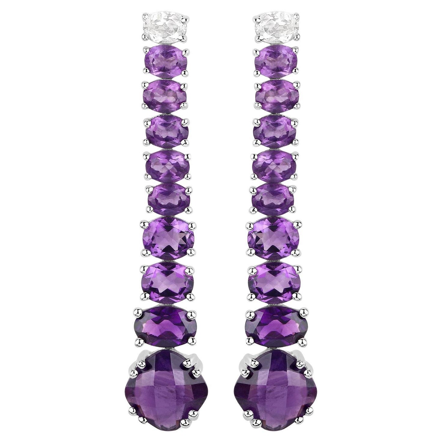 Natural Amethyst Dangle Earrings White Topaz Top 7.5 Carats