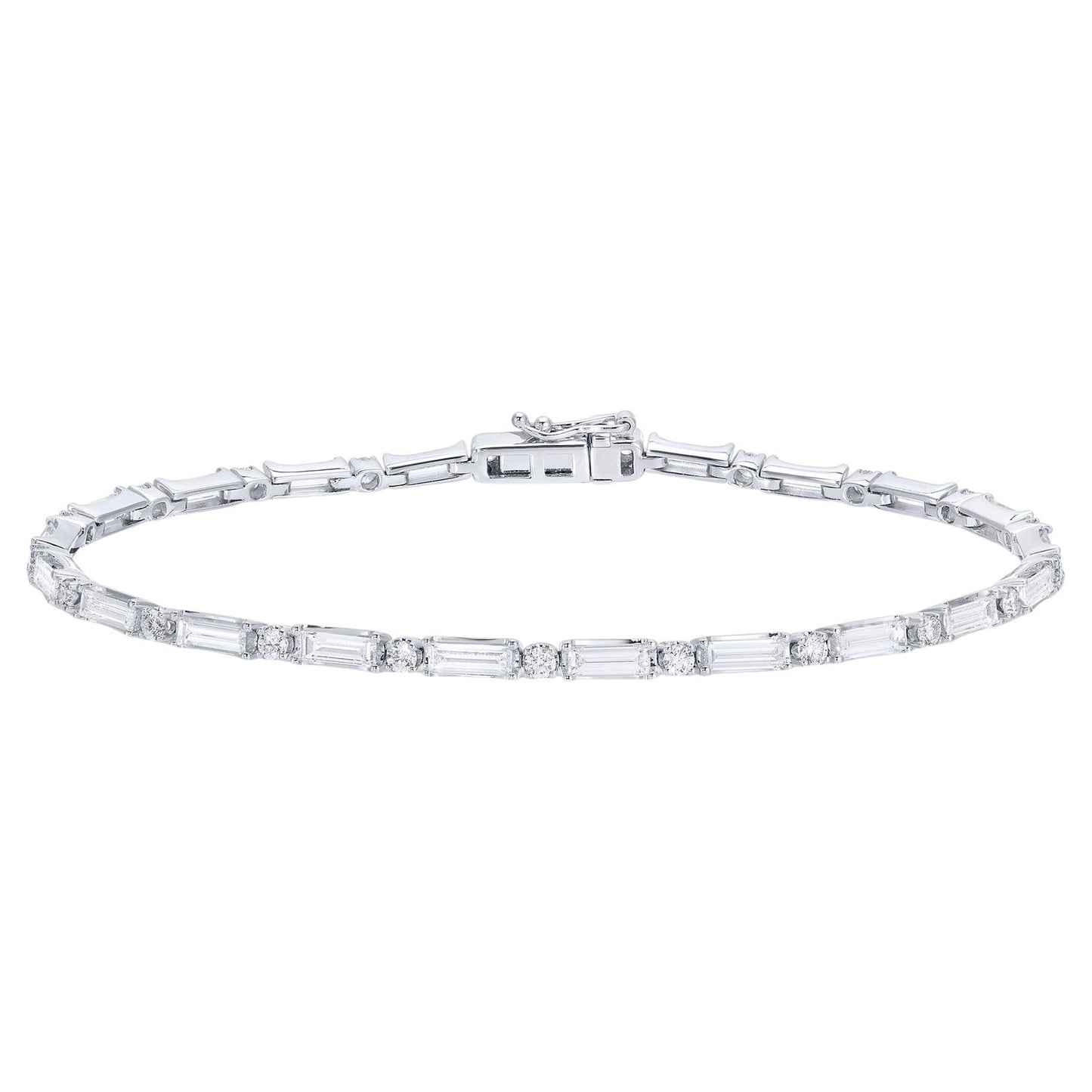 Modern Alternating Diamond Tennis Bracelet 2.9 Carats Total 18K White Gold