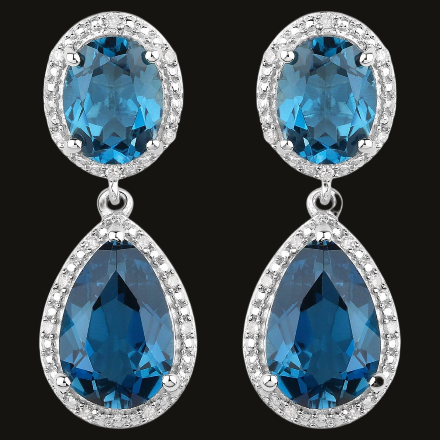 London Blue Topaz Earrings Diamond Setting 11.45 Carats Total
