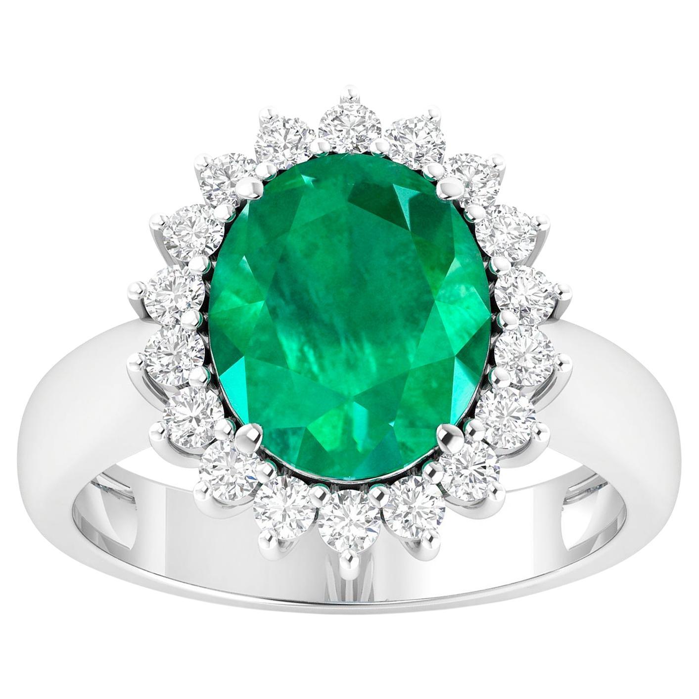 Zambian Emerald Cocktail Ring Diamond Setting 3.7 Carats Total 14K Gold