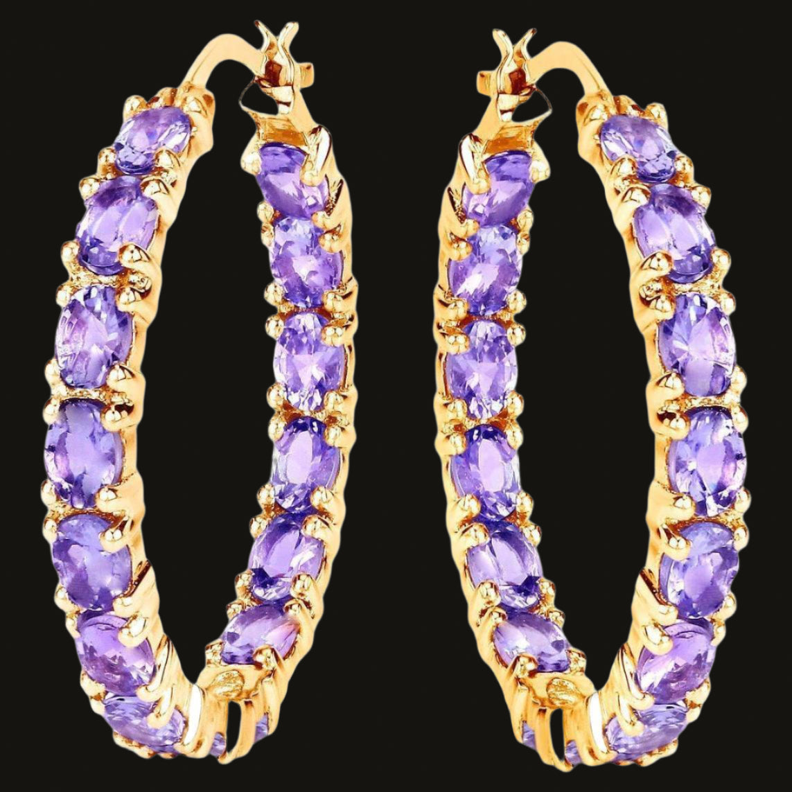 Tanzanite Hoop Earrings 5.15 Carats 14K Yellow Gold Plated Silver