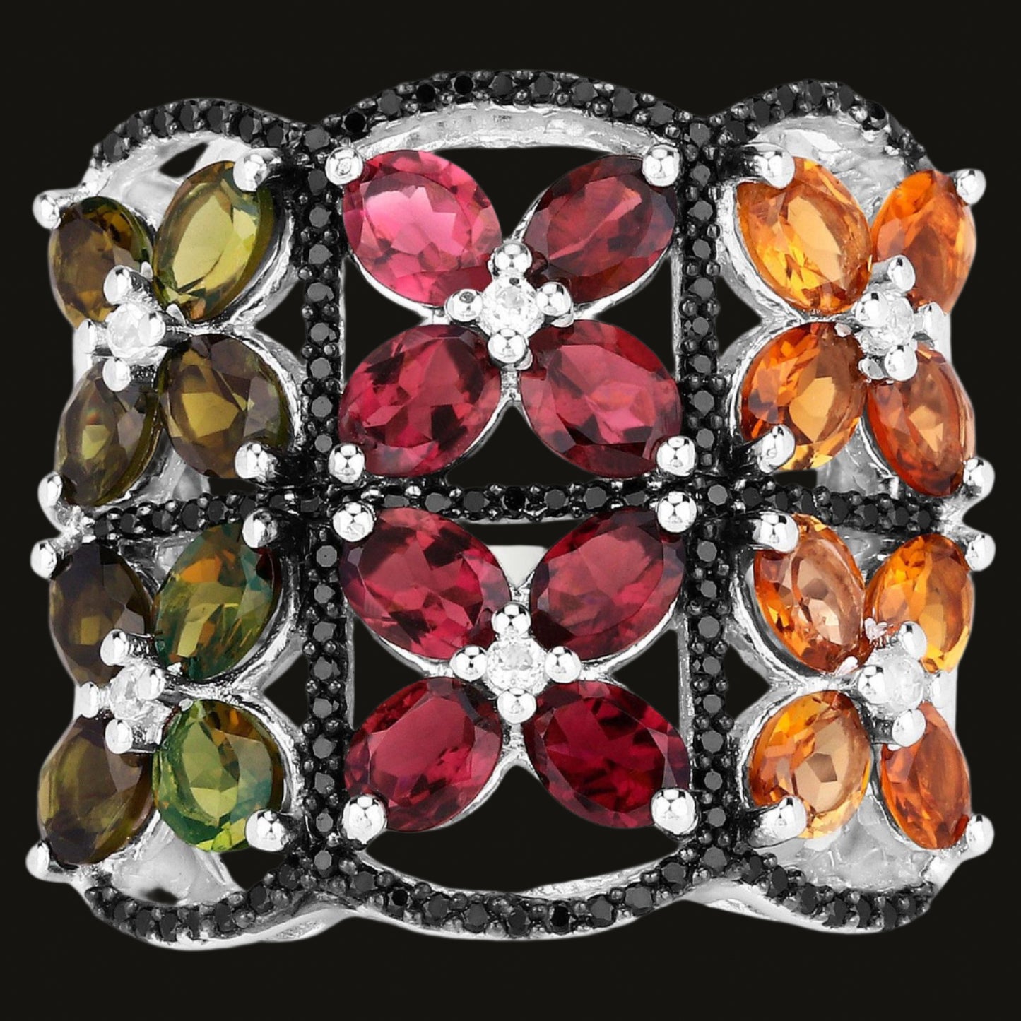 Multicolored Tourmaline Ring Topaz Spinel 8.38 Carats