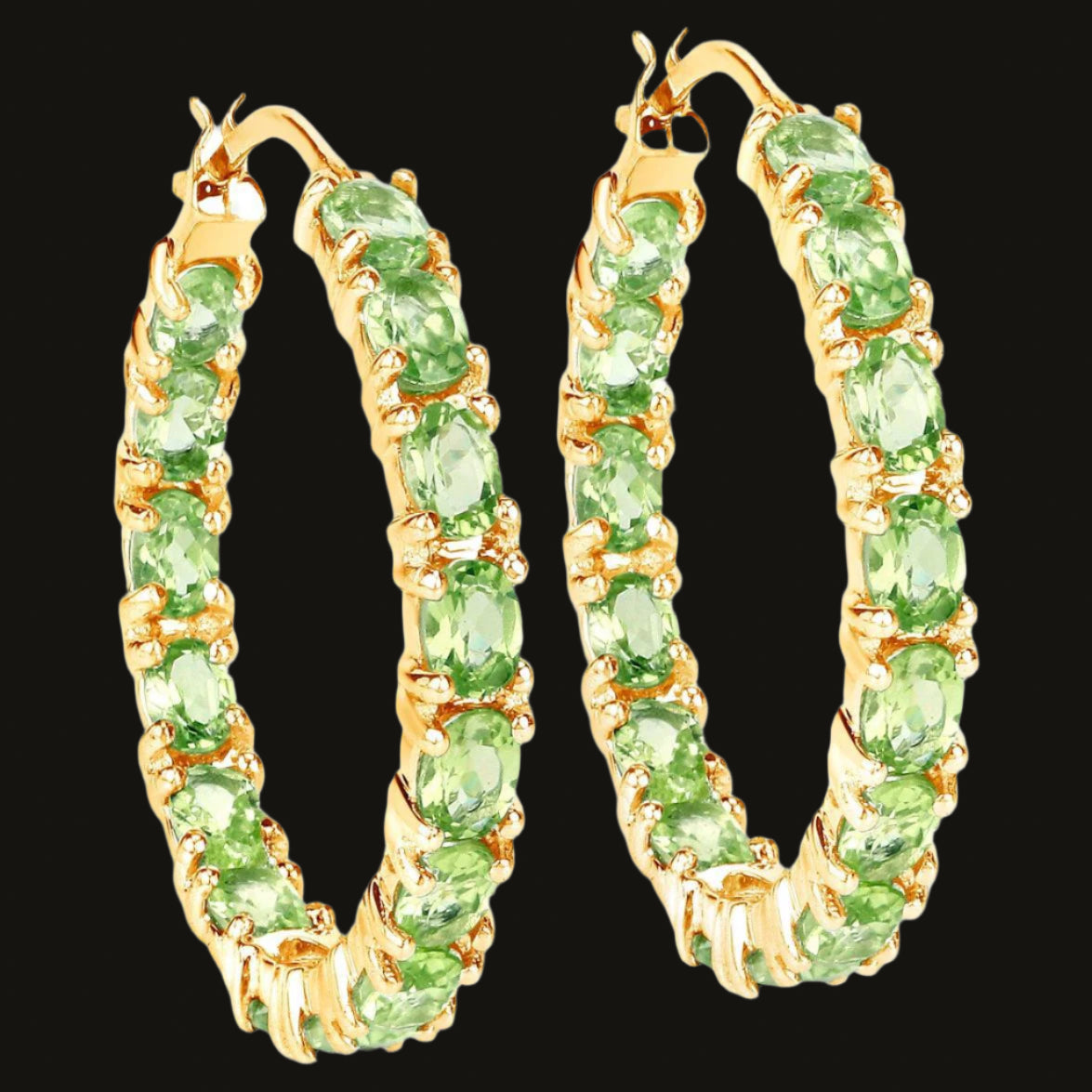 Natural Peridot Hoop Earrings 5.15 Carats 14K Yellow Gold Plated Silver