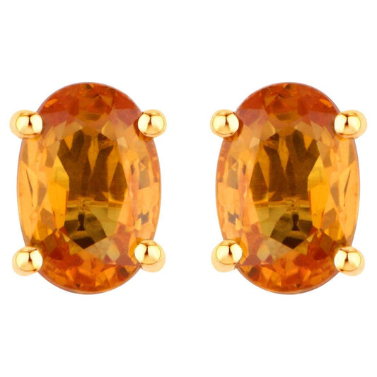 Orange Sapphire Stud Earrings 1.10 Carats Total 14K Yellow Gold