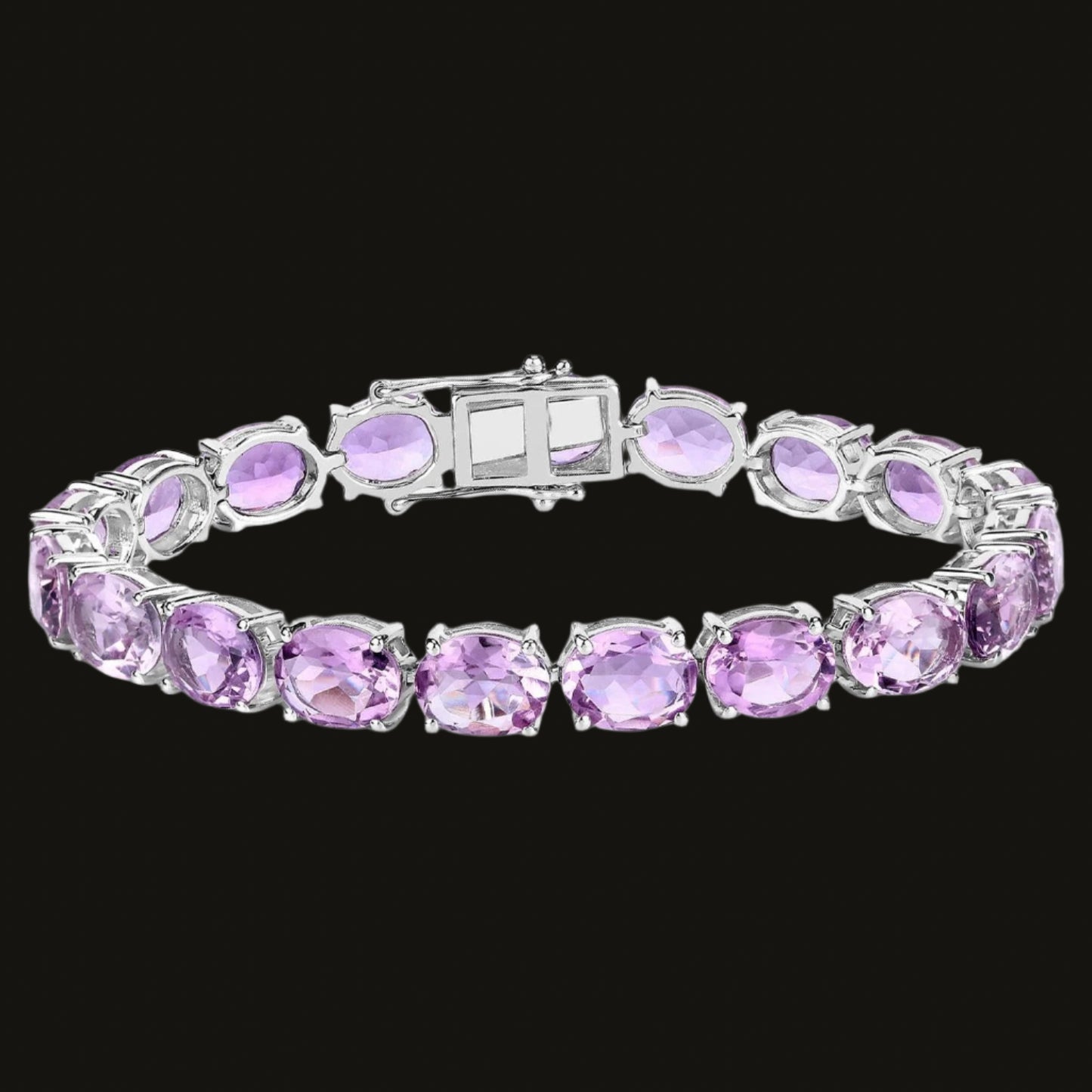 Pink Amethyst Tennis Bracelet 30 Carats Rhodium Plated Sterling Silver