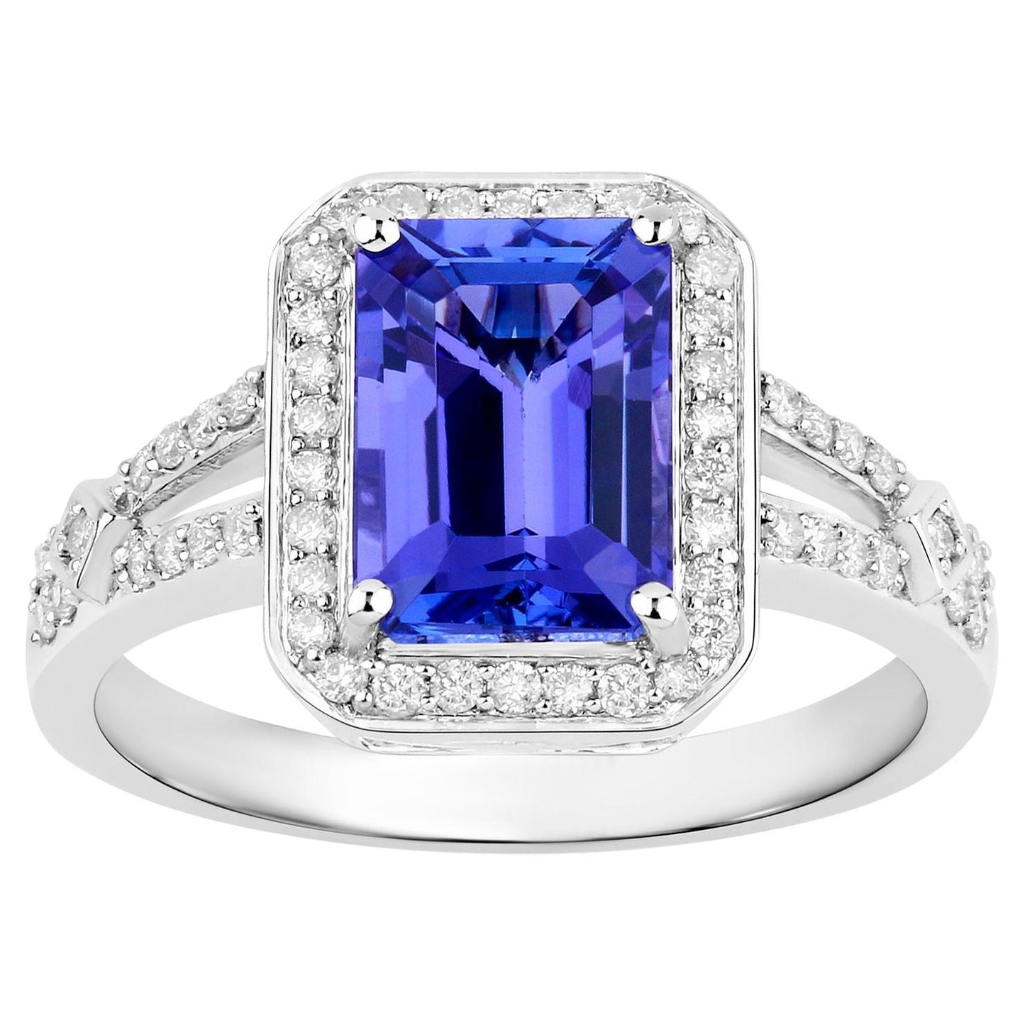 Tanzanite Cocktail Ring With Diamond Halo 2.9 Carats Total 14K Gold