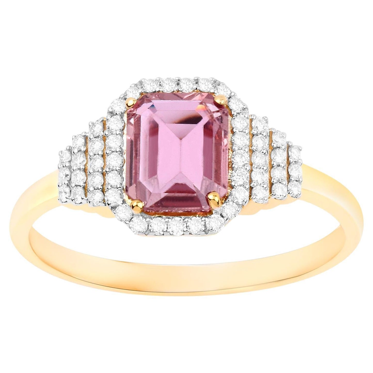 Pink Sapphire Ring Diamonds 1.32 Carats 14K Yellow Gold