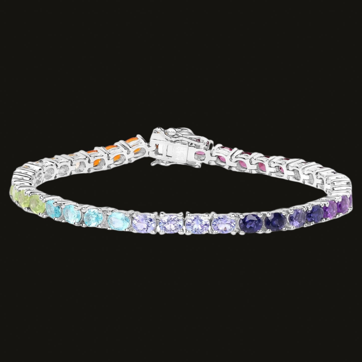 Natural Multi Stone 12 Carat Rainbow Tennis Bracelet Set In Silver