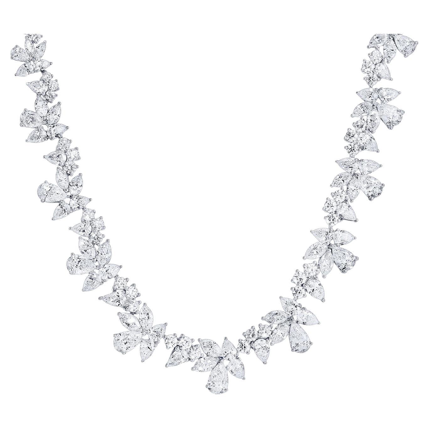 Important Mix Cut Diamond Necklace 34 Carats Total 18K White Gold