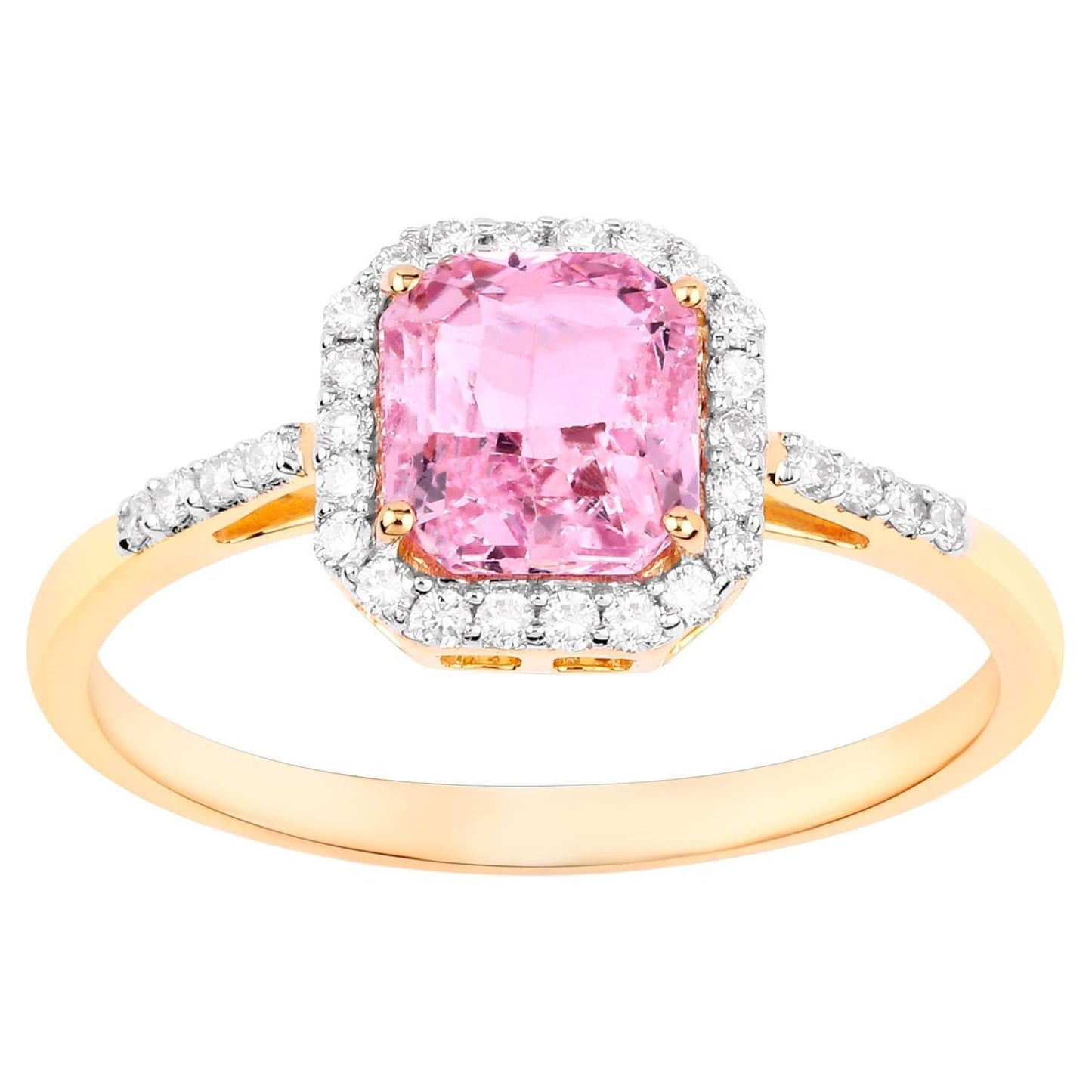 Pink Sapphire Ring Diamonds 1.73 Carats 14K Yellow Gold