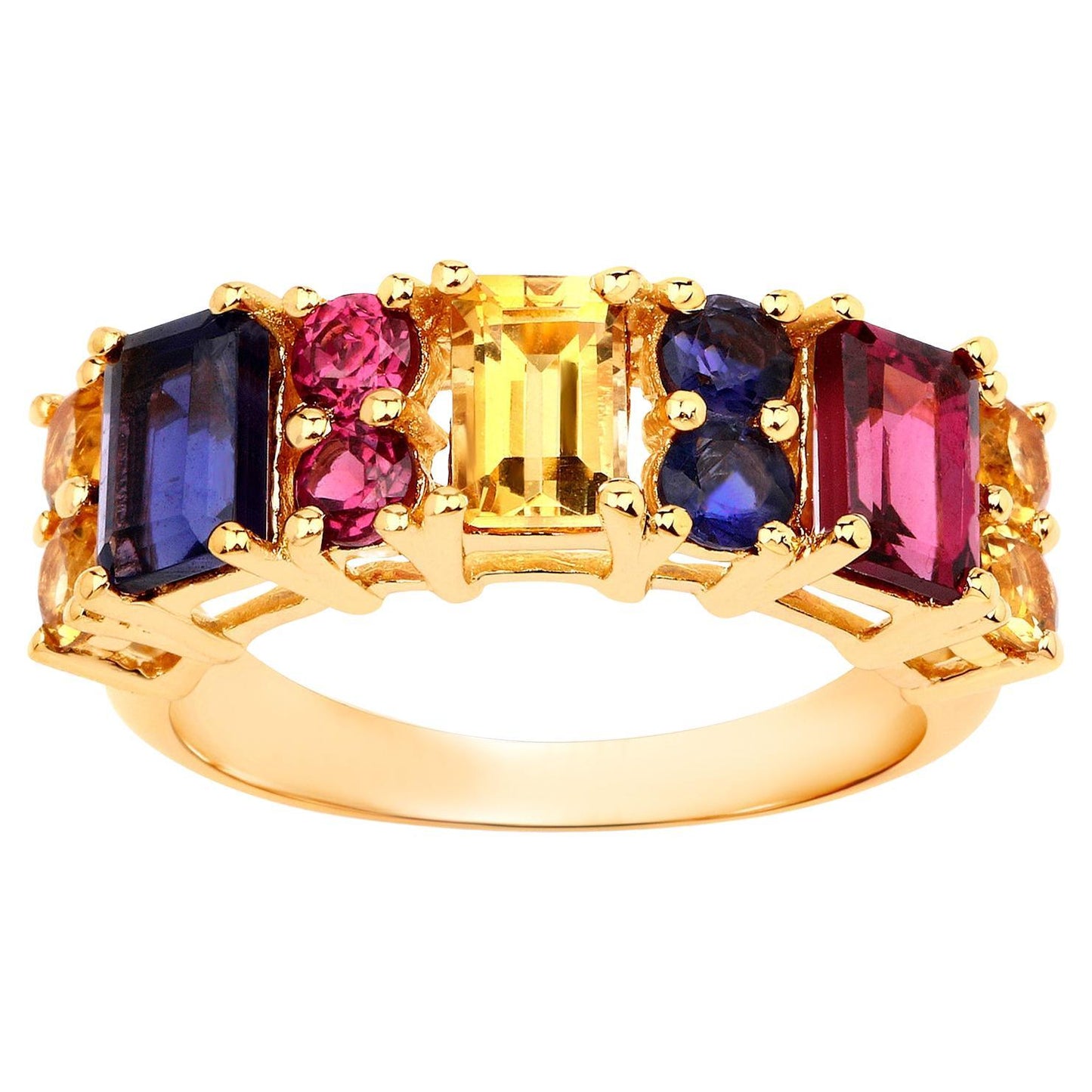 Multicolor Gemstones Ring Citrine Rhodolite Iolite 2.71 Carats 14K Gold Plated