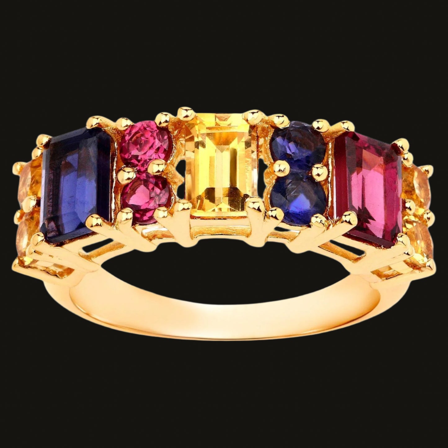 Multicolor Gemstones Ring Citrine Rhodolite Iolite 2.71 Carats 14K Gold Plated