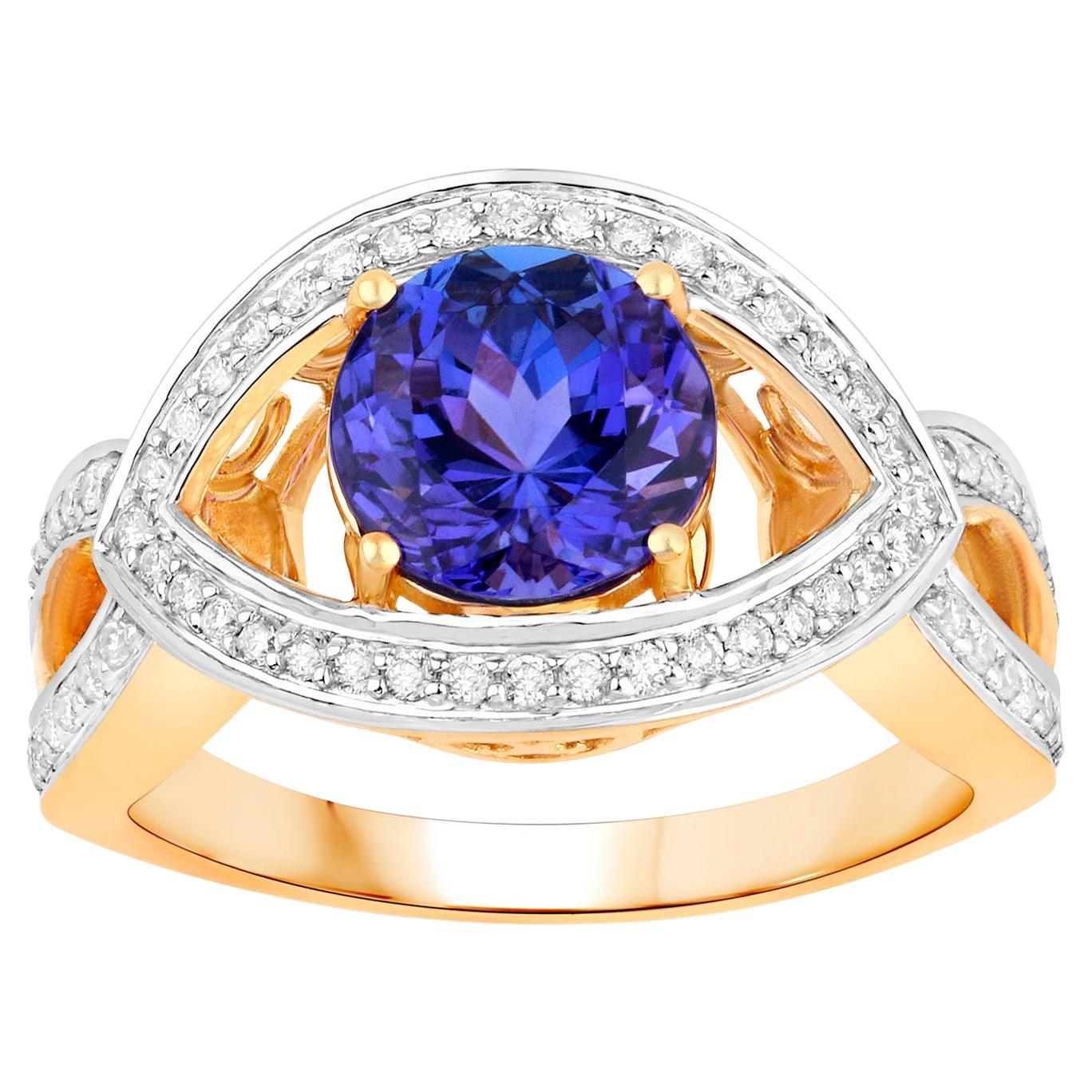Tanzanite Ring With Diamonds 2.65 Carats 14K Yellow Gold