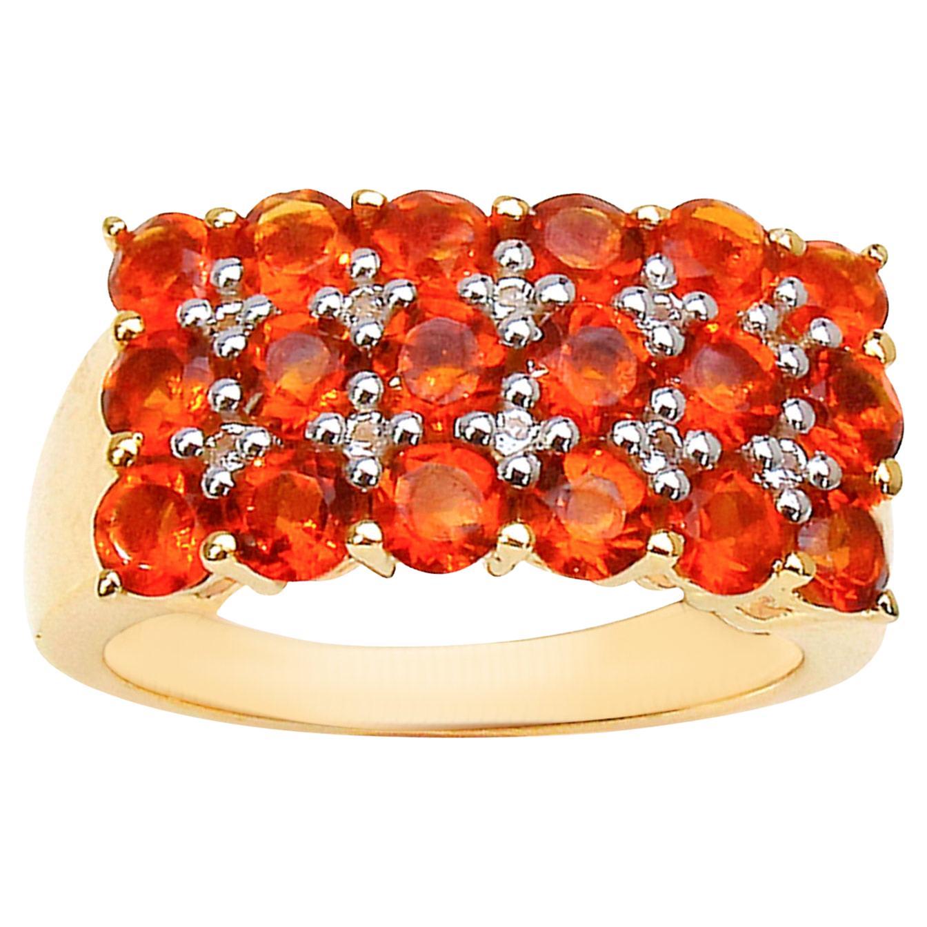 Citrine Cluster Ring with White Topaz 1.70 Carats 14K Gold Plated Silver