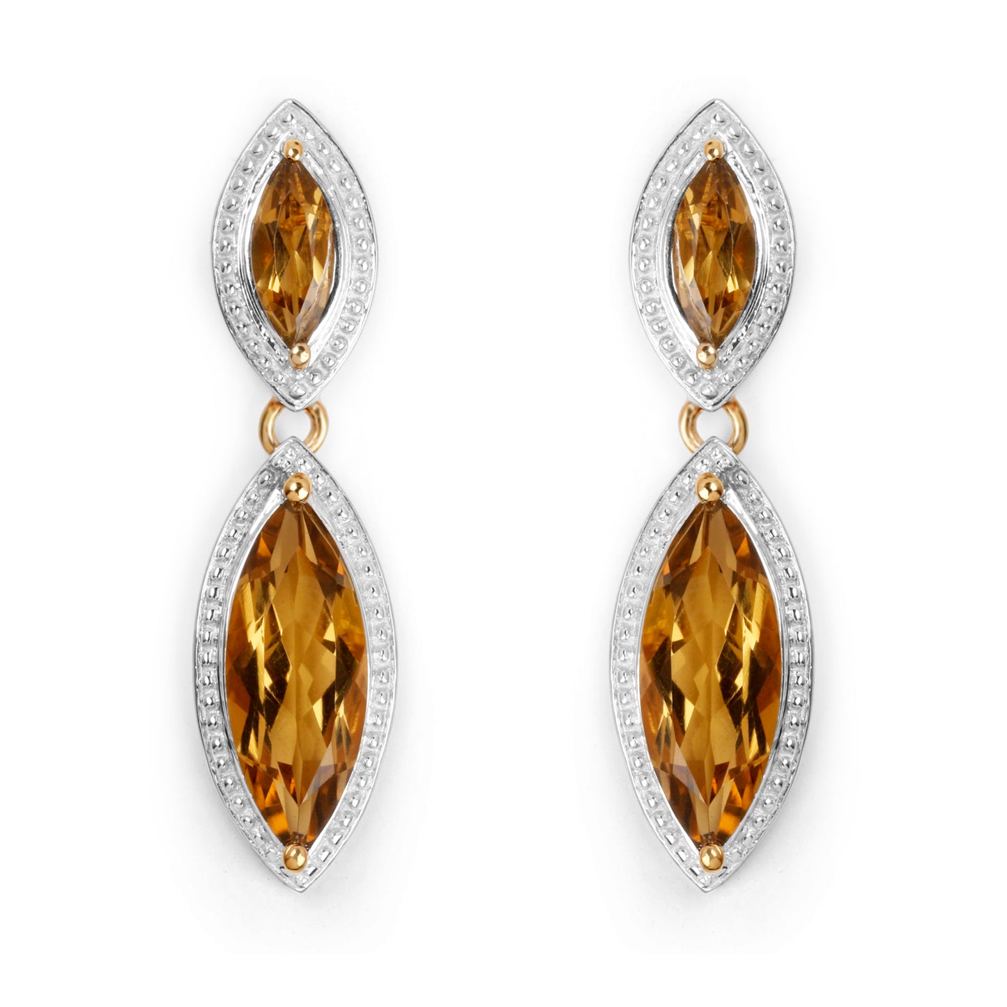 Champagne Quartz Dangle Earrings 8.48 Carats 14K Yellow Gold Plated Sterling Silver