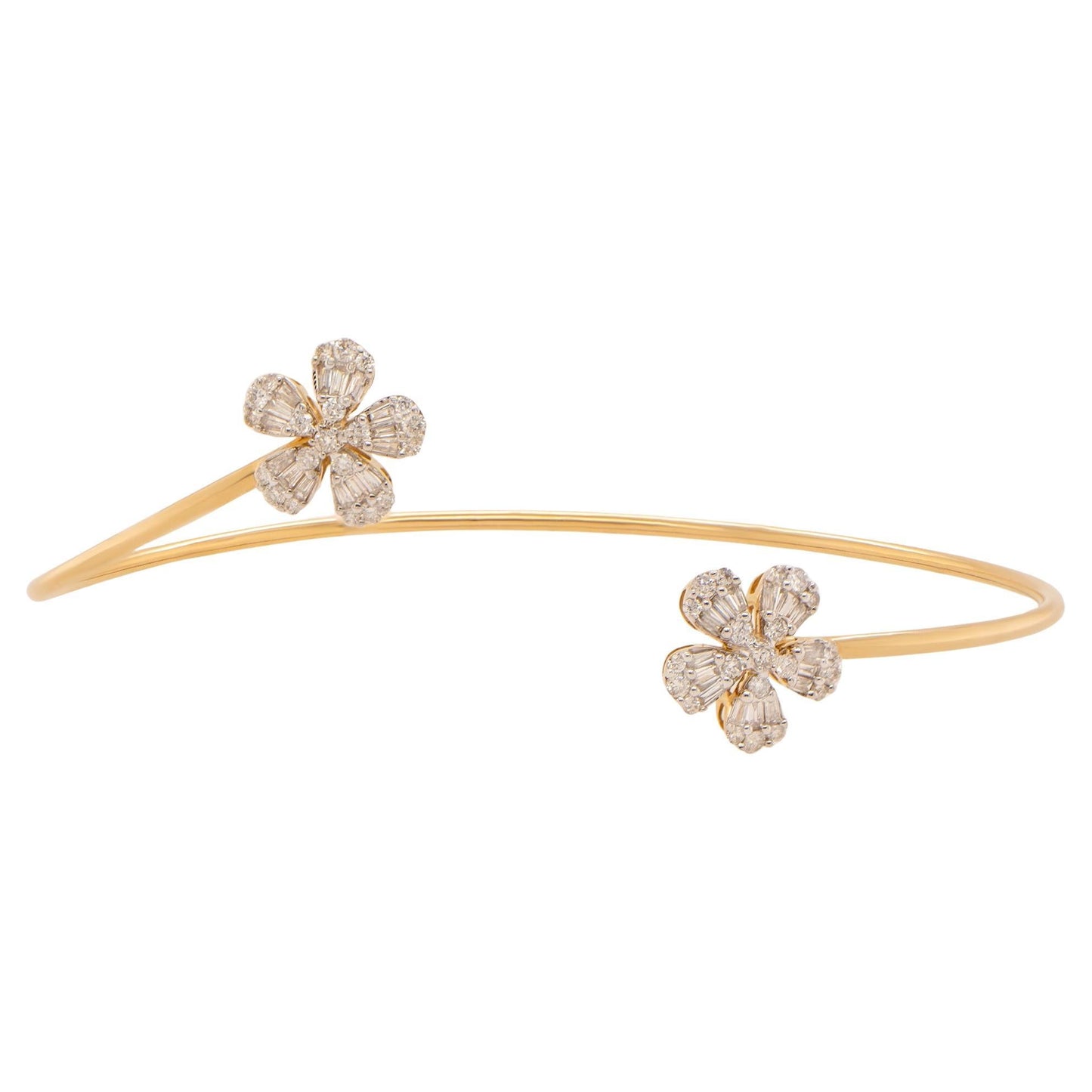 Flexible Open Cuff Diamond Flower Bracelet